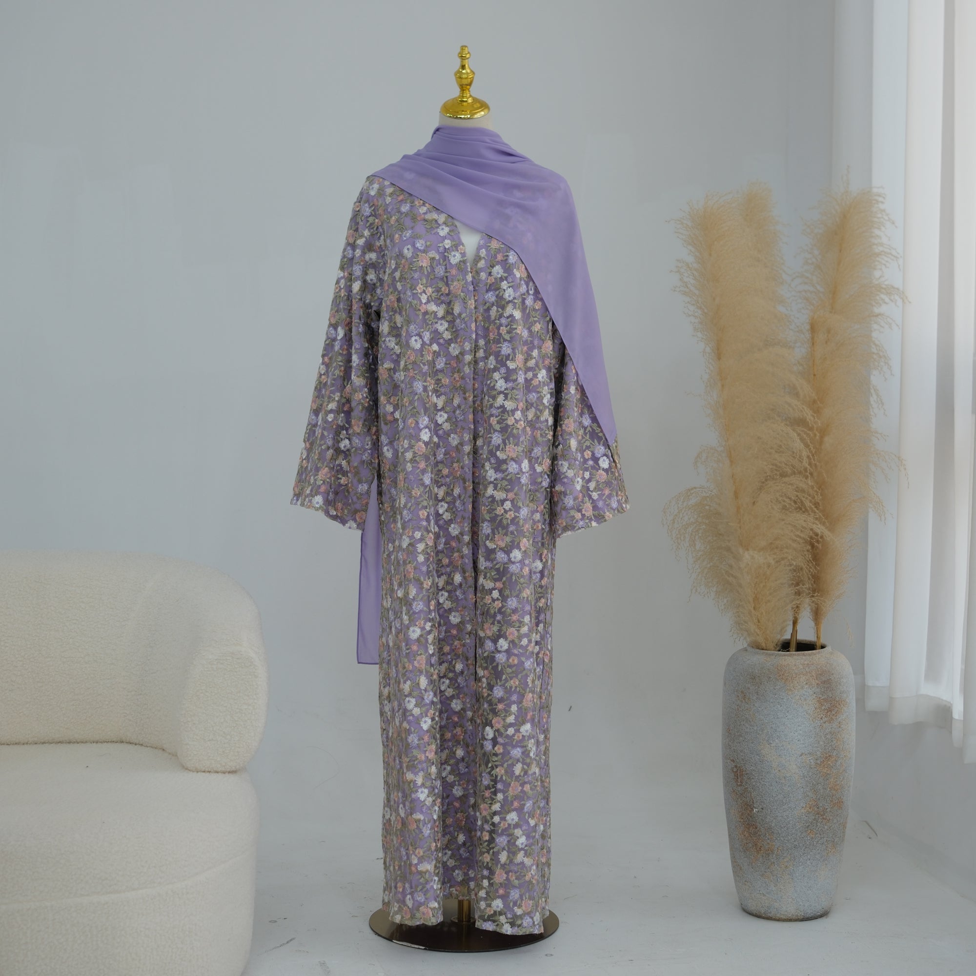Large-size full-body floral embroidery double-layer cardigan + scarf LR1188