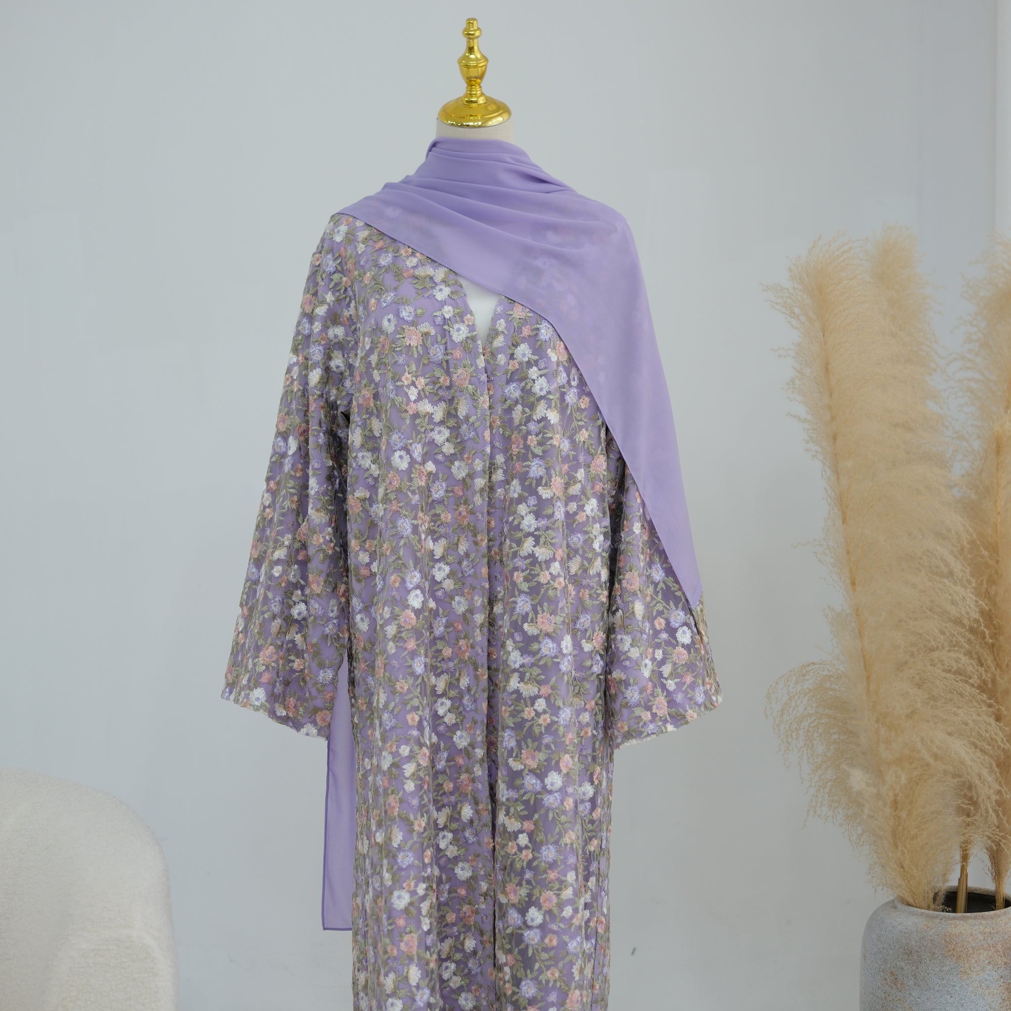 Large-size full-body floral embroidery double-layer cardigan + scarf LR1188