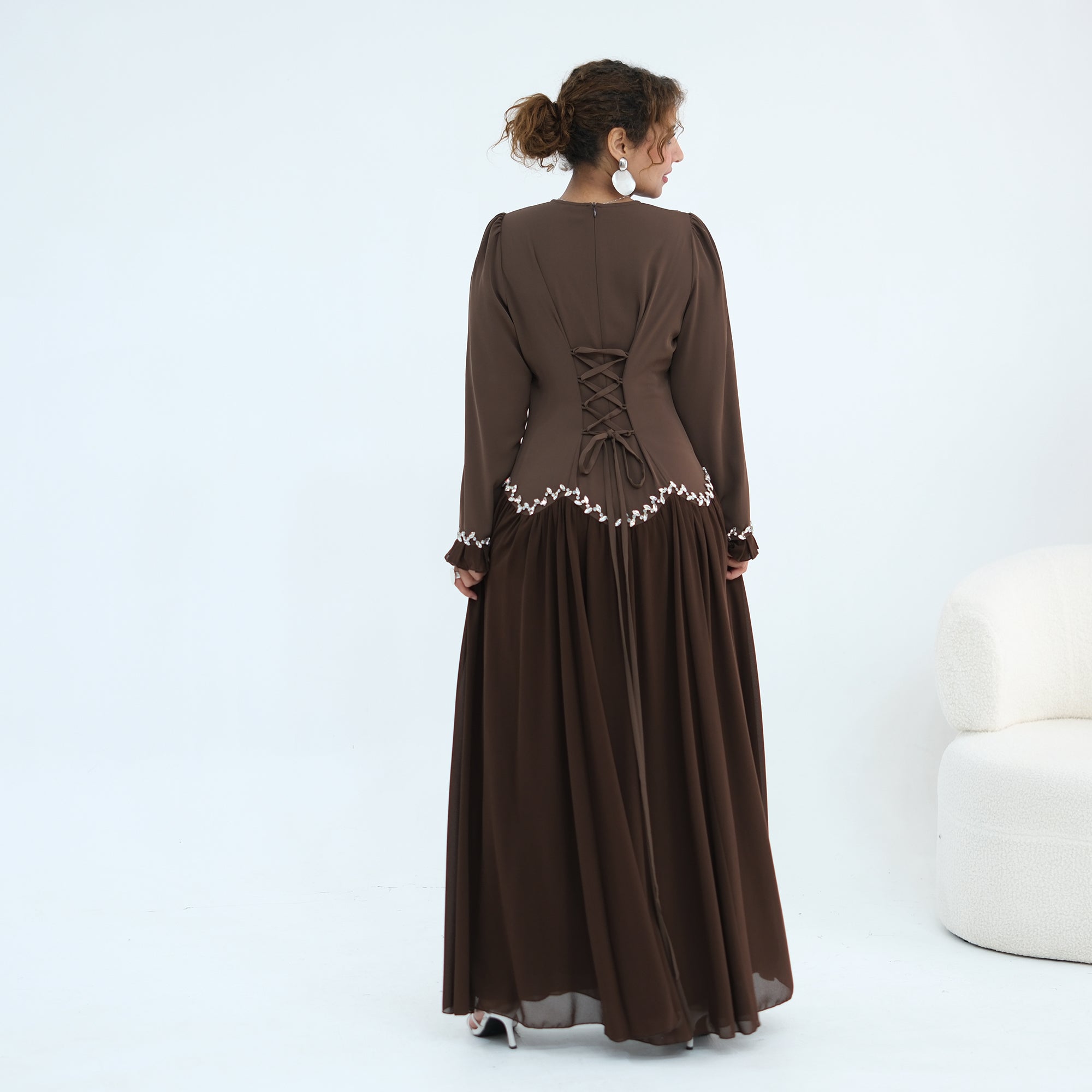 Long-sleeved party elegant stitching diamond dress LR1190