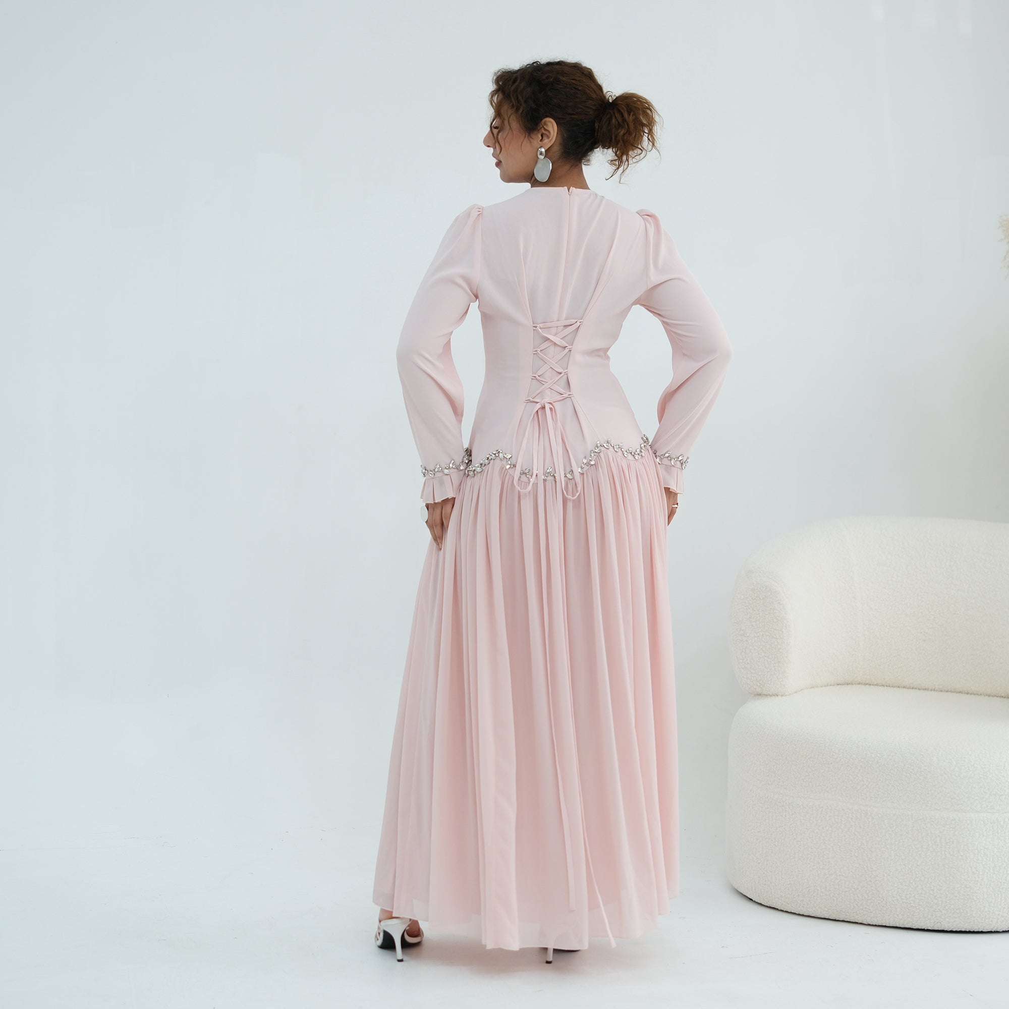Long-sleeved party elegant stitching diamond dress LR1190