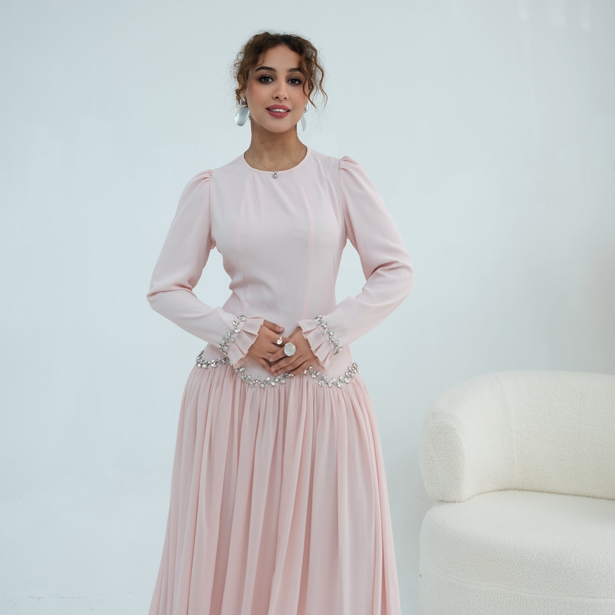 Long-sleeved party elegant stitching diamond dress LR1190