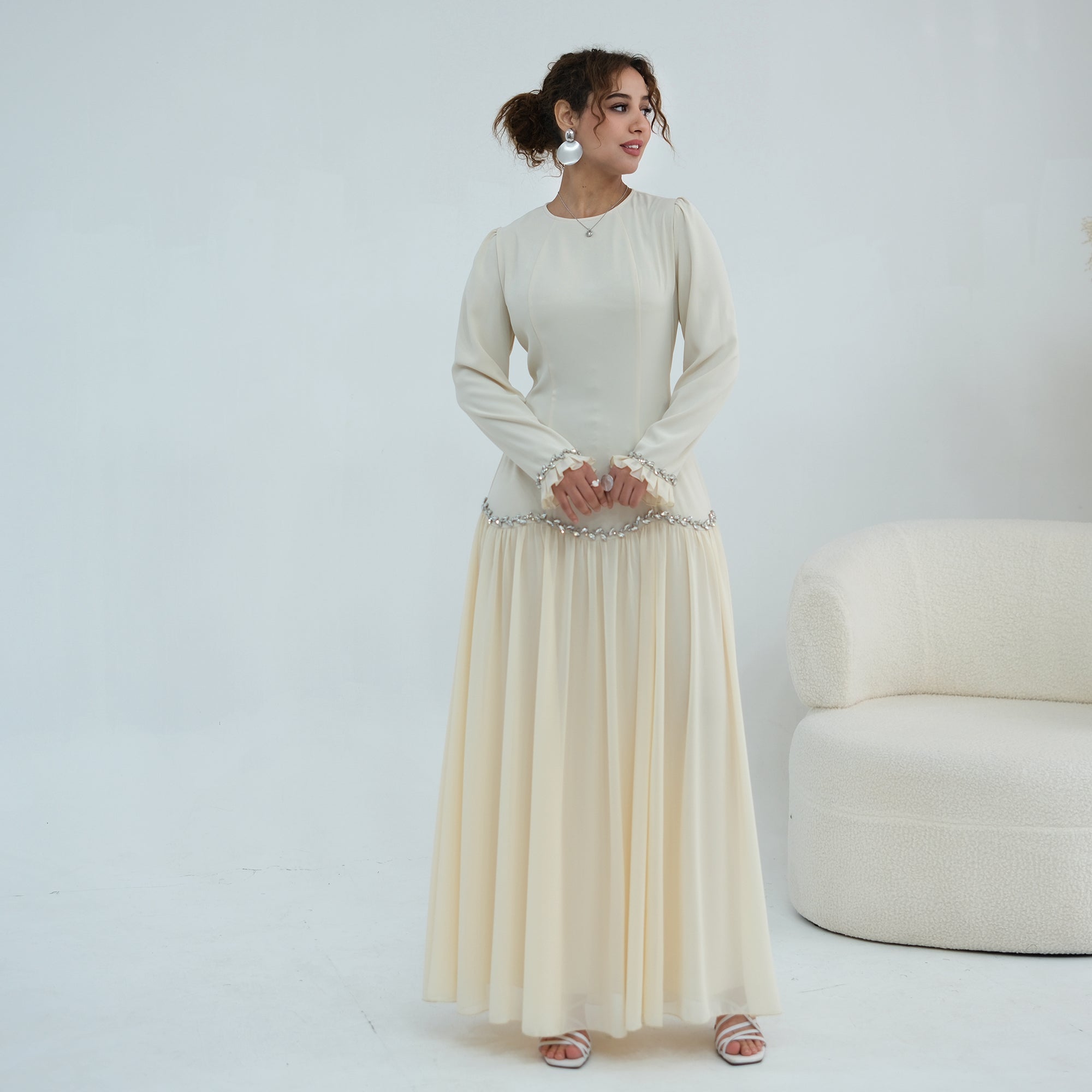 Long-sleeved party elegant stitching diamond dress LR1190