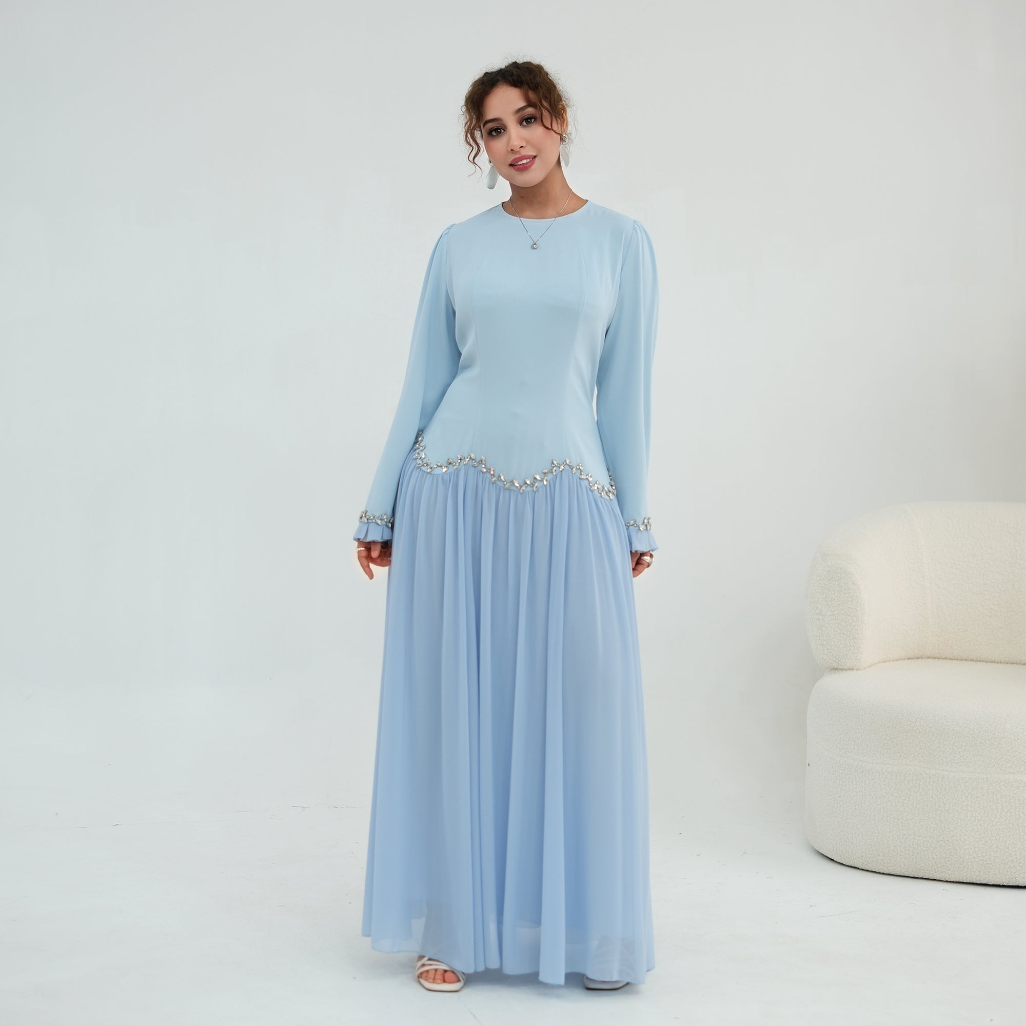 Long-sleeved party elegant stitching diamond dress LR1190