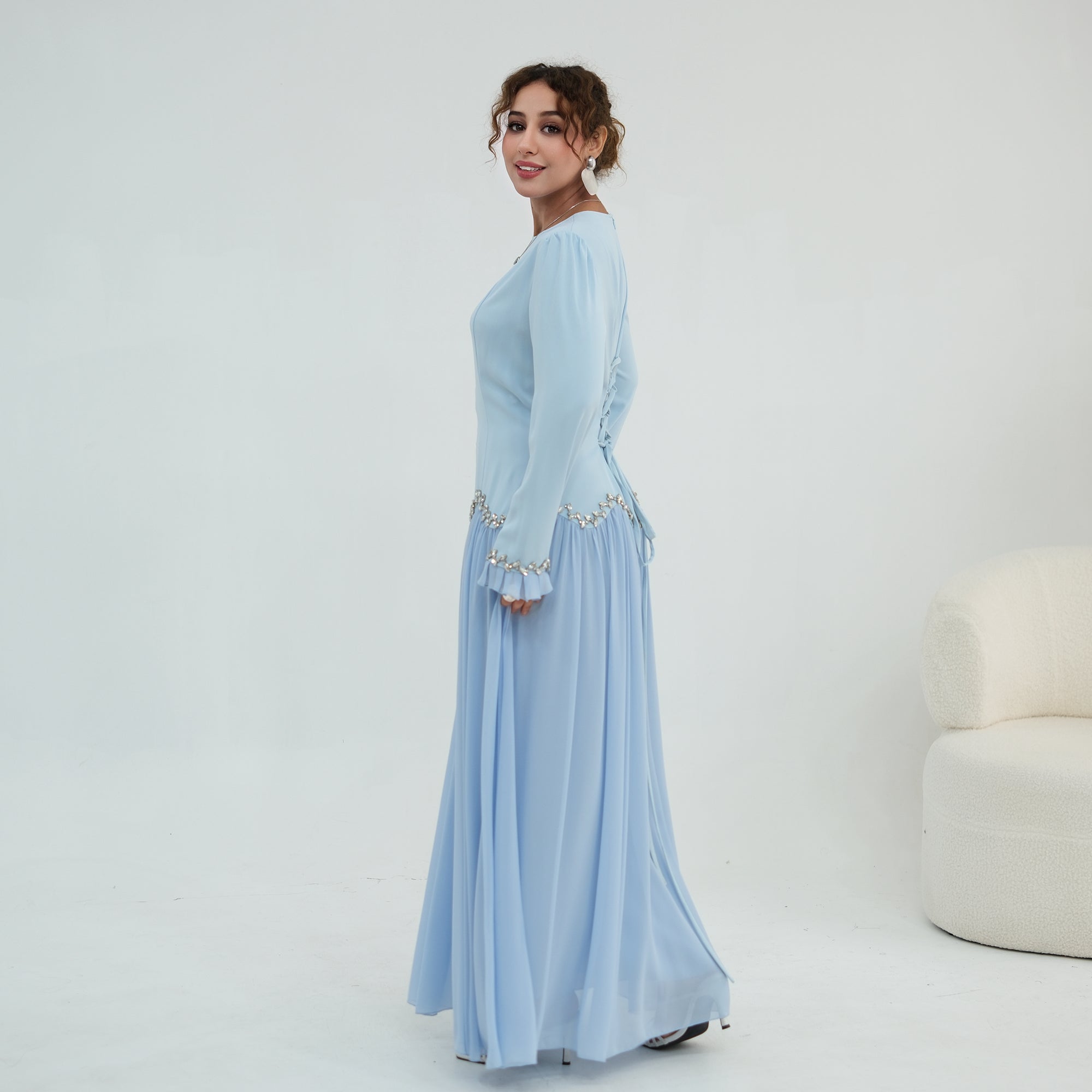 Long-sleeved party elegant stitching diamond dress LR1190