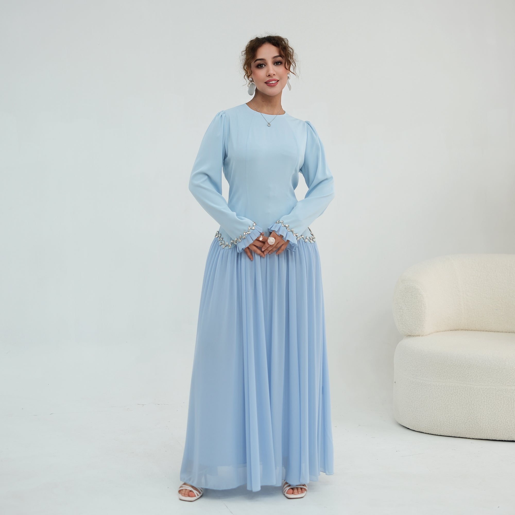 Long-sleeved party elegant stitching diamond dress LR1190