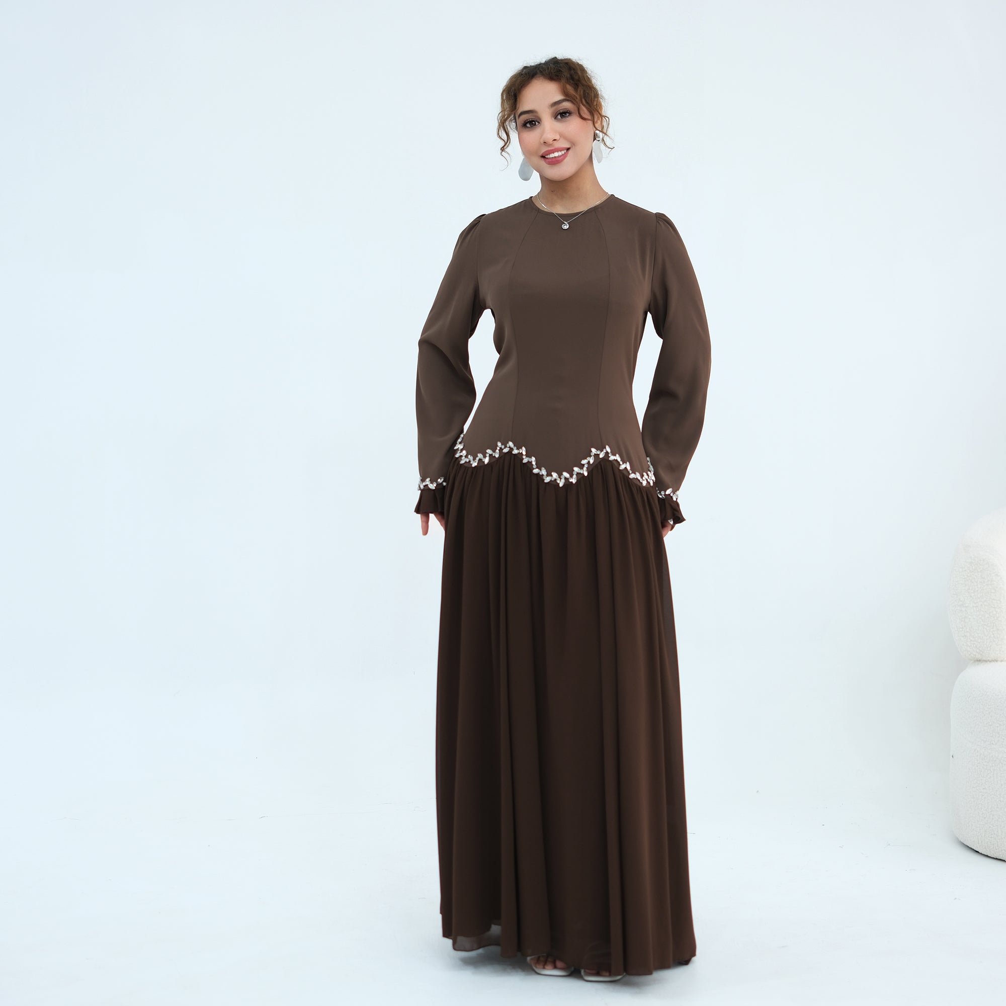 Long-sleeved party elegant stitching diamond dress LR1190
