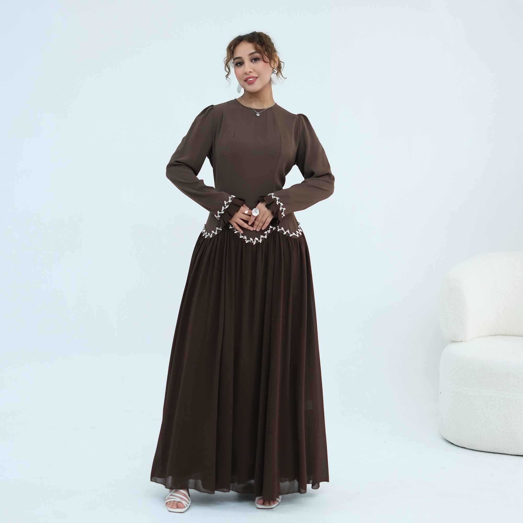 Long-sleeved party elegant stitching diamond dress LR1190