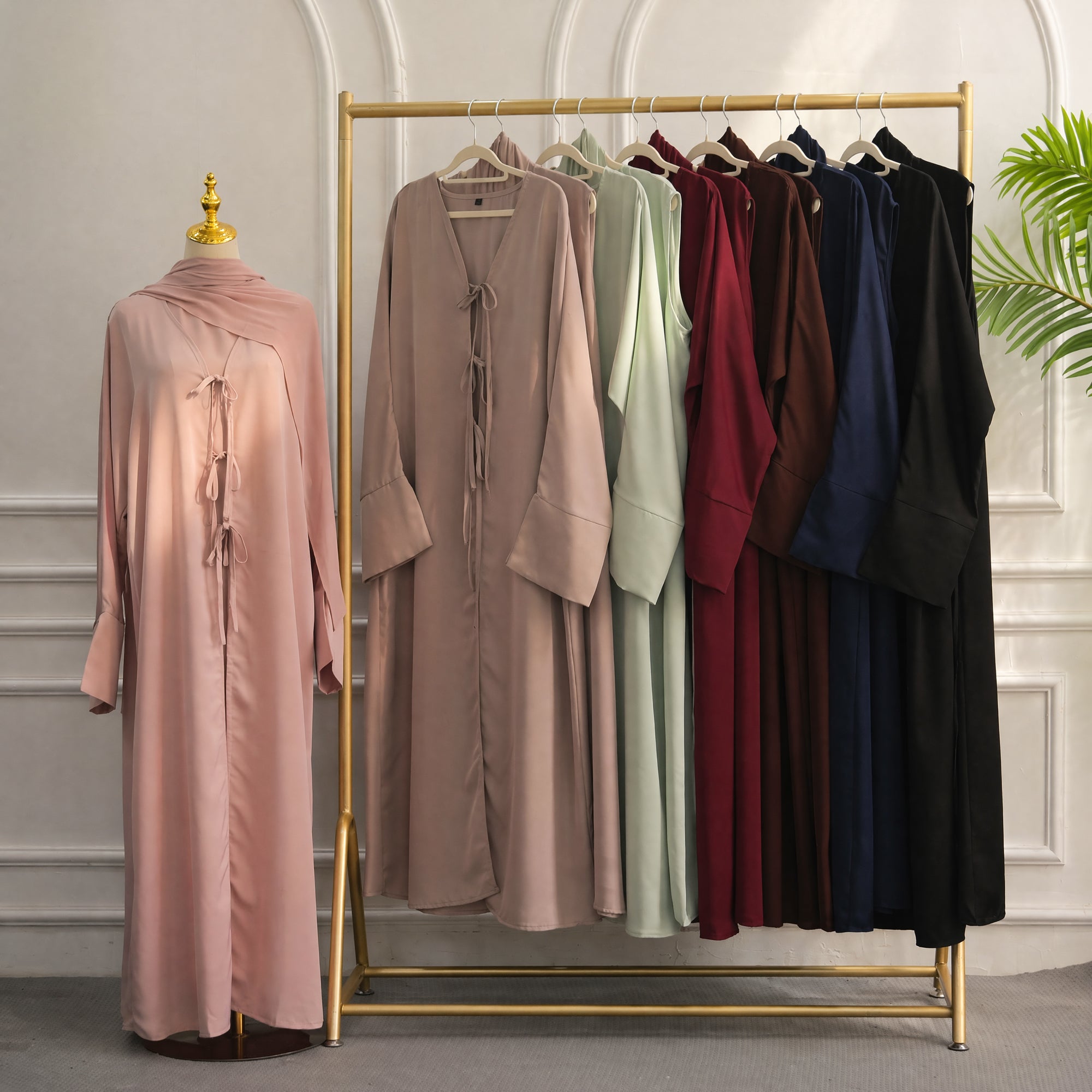 Large-size long-sleeved party lace-up solid-color three-piece set LR1201