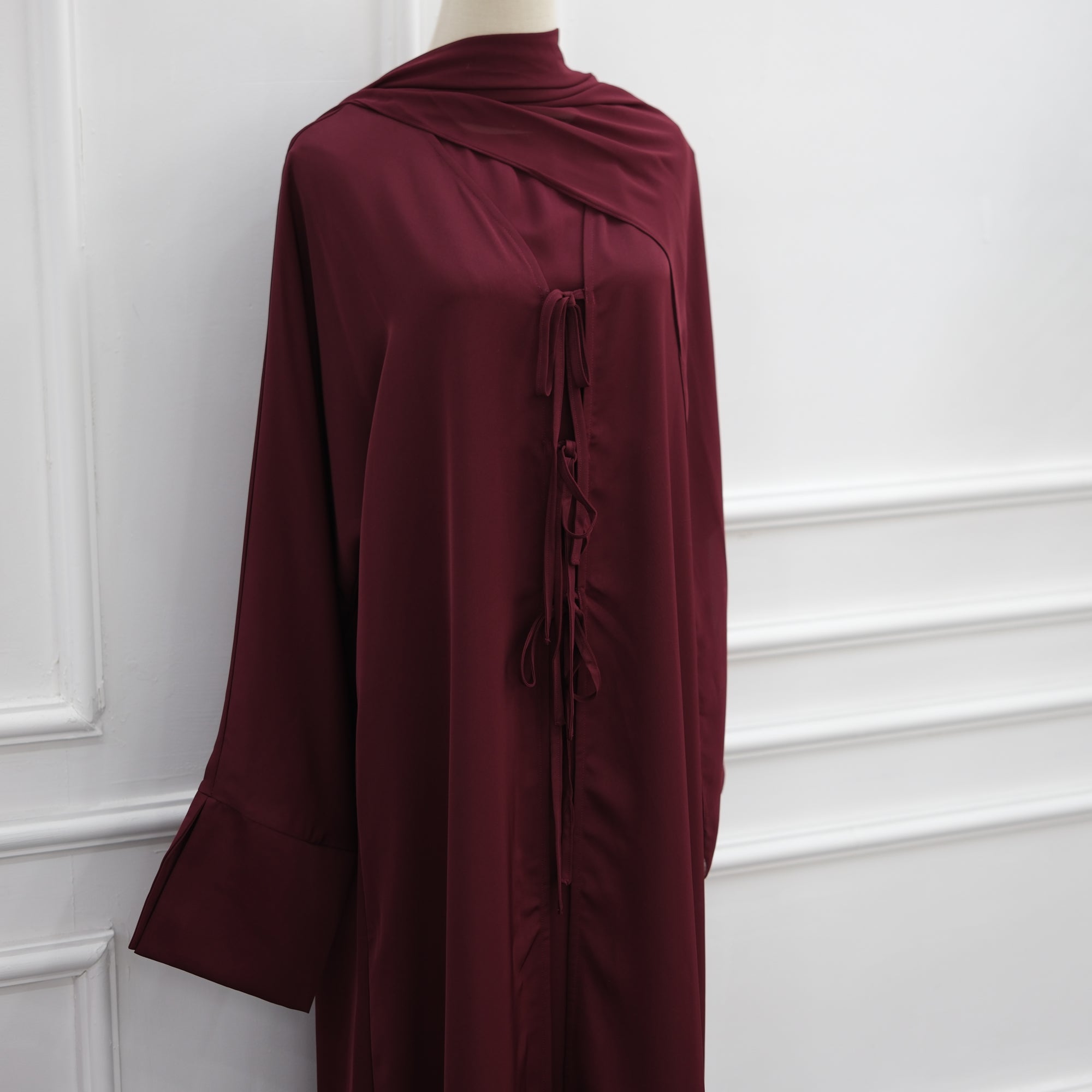 Large-size long-sleeved party lace-up solid-color three-piece set LR1201