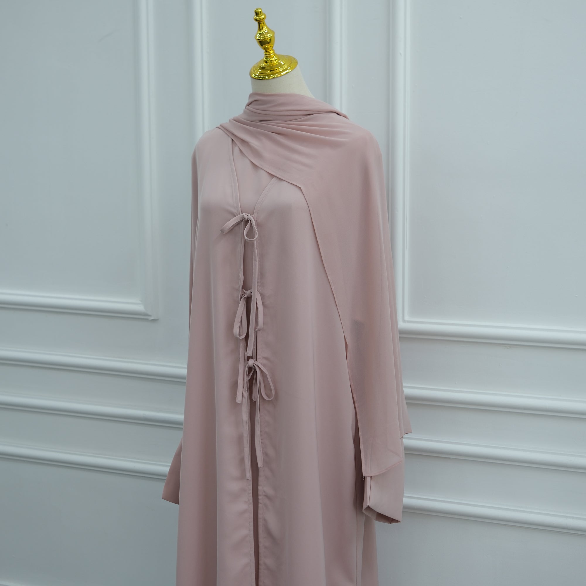 Large-size long-sleeved party lace-up solid-color three-piece set LR1201