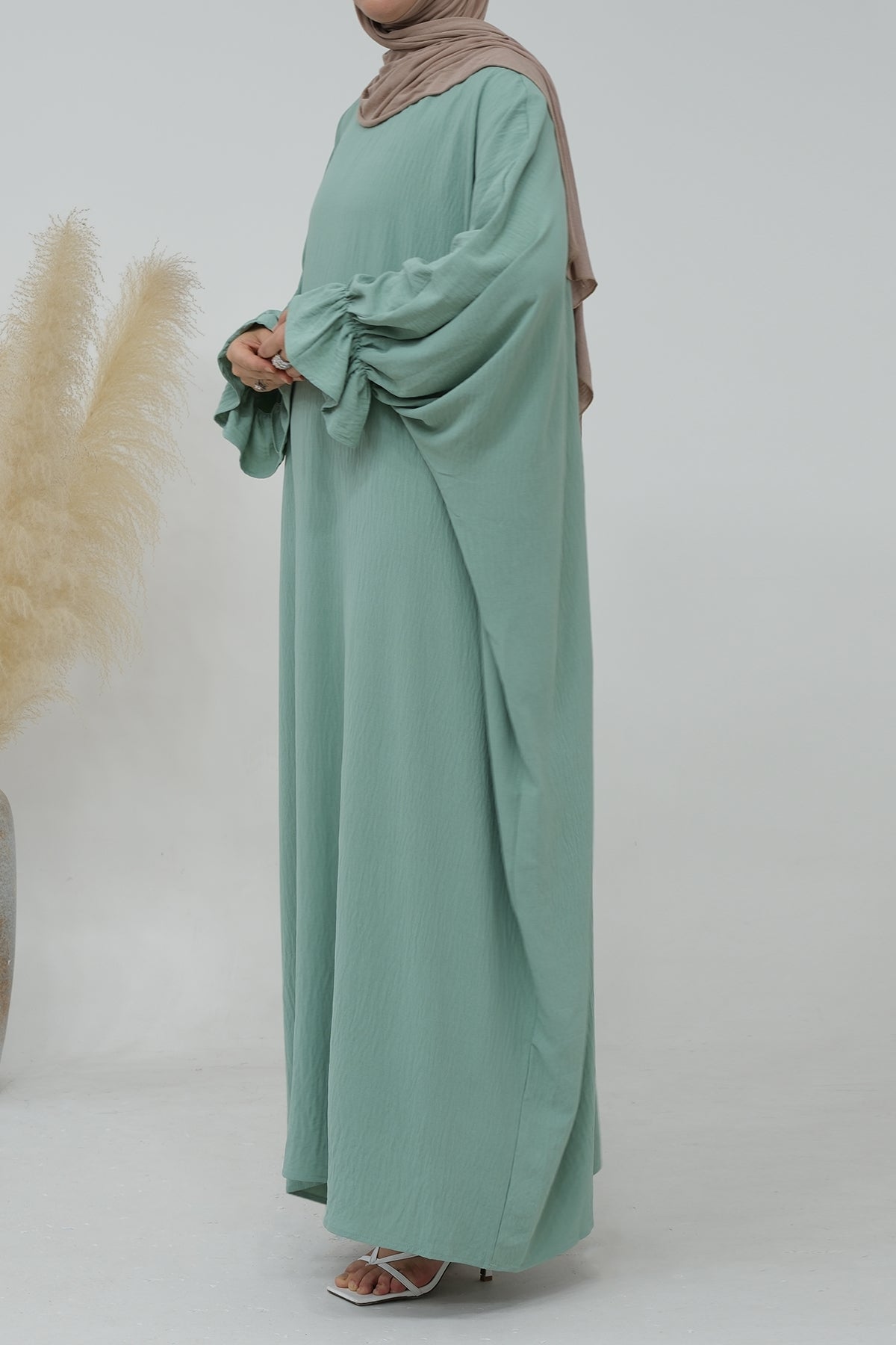 Natasha Cinched Sleeve Maxi Dress Abaya 669 - Light green - Meliza