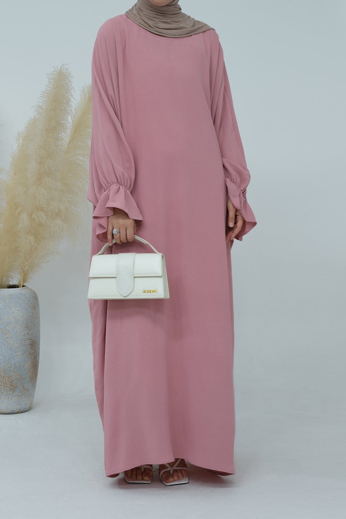 Natasha Cinched Sleeve Maxi Dress Abaya 669 - Pink - Meliza