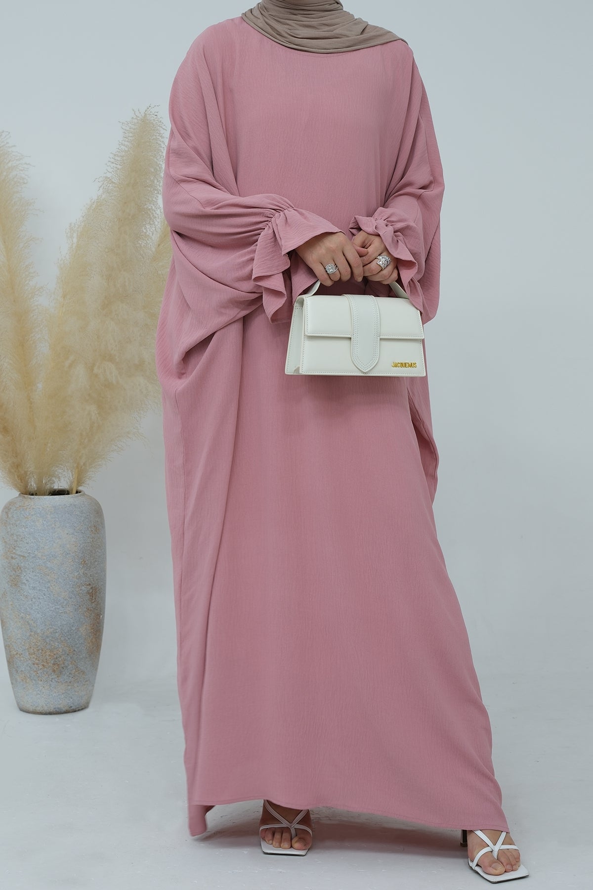 Natasha Cinched Sleeve Maxi Dress Abaya 669 - Pink - Meliza