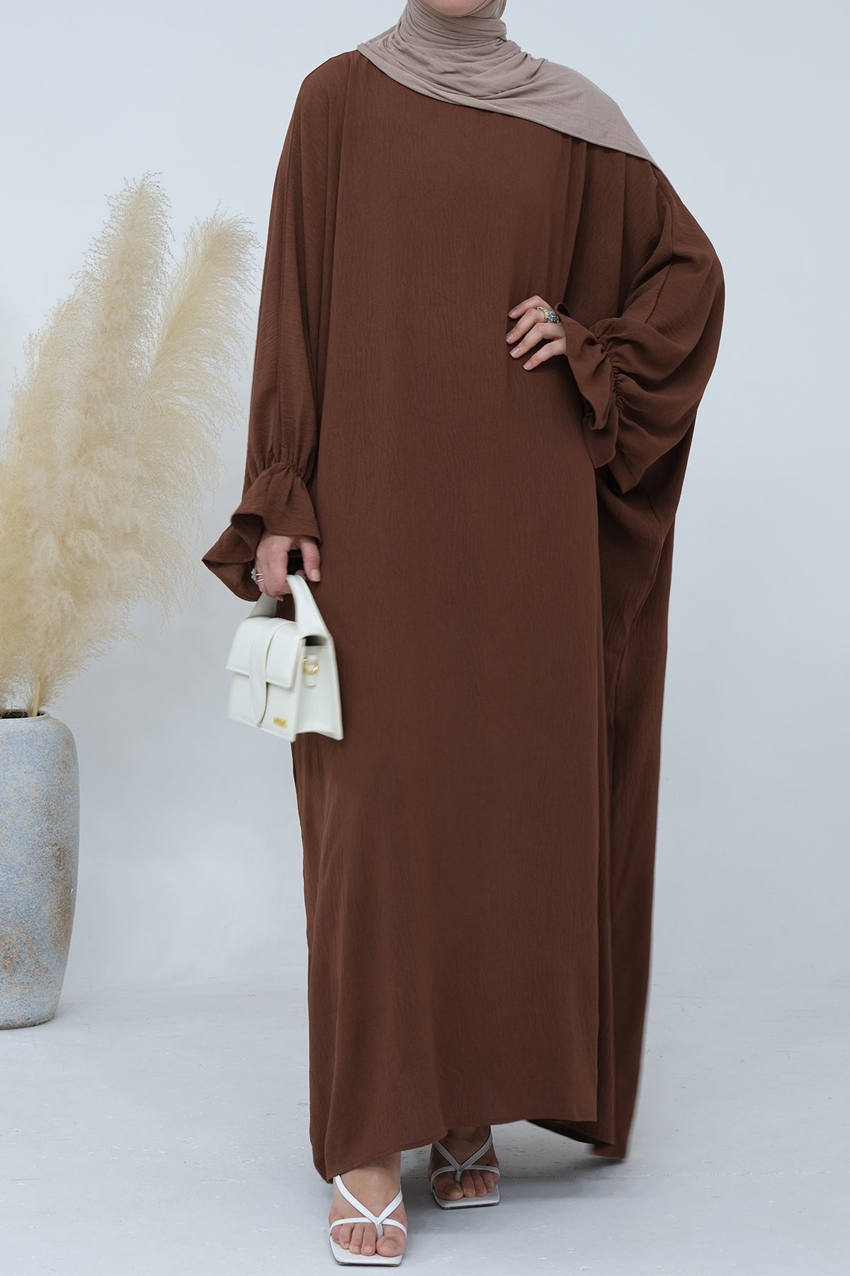 Natasha Cinched Sleeve Maxi Dress Abaya 669 - Coffee - Meliza
