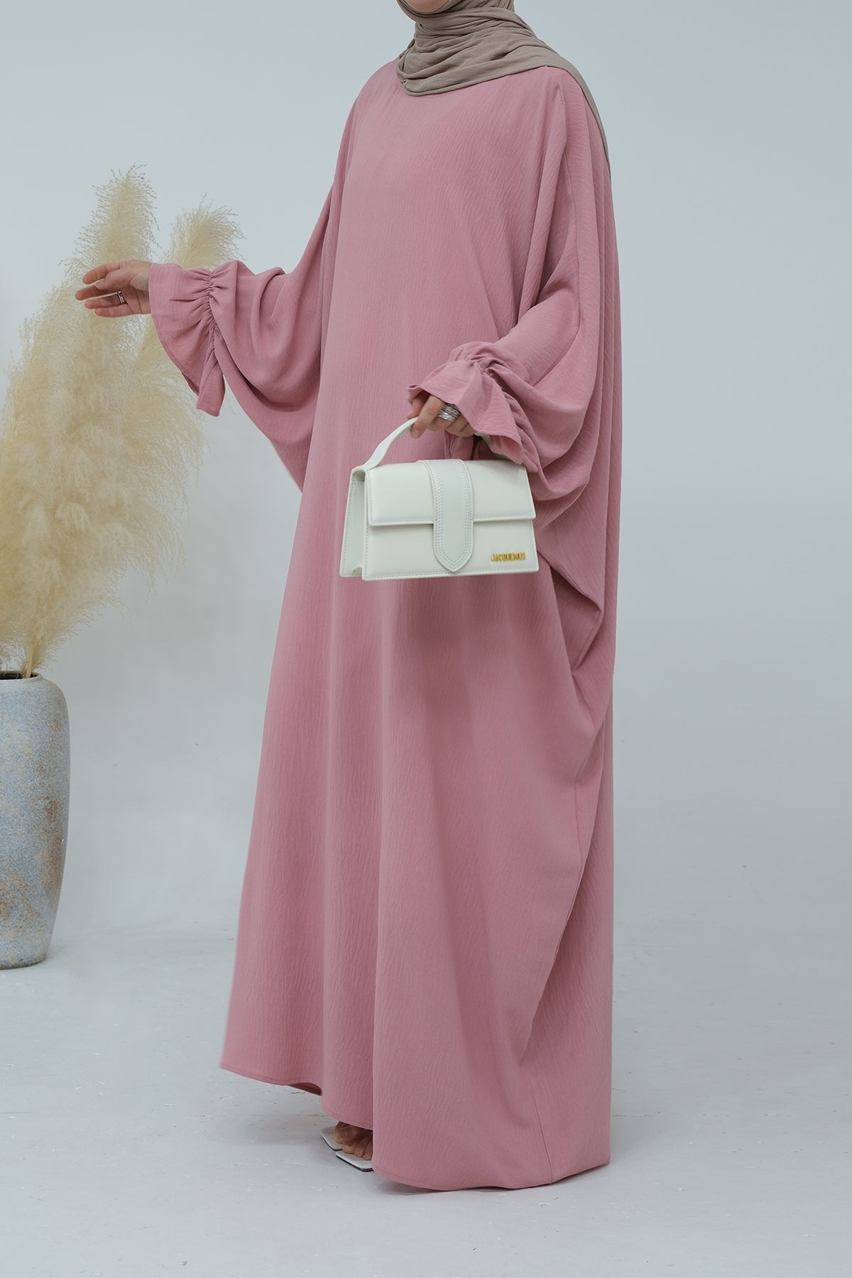 Natasha Cinched Sleeve Maxi Dress Abaya 669 - Pink - Meliza