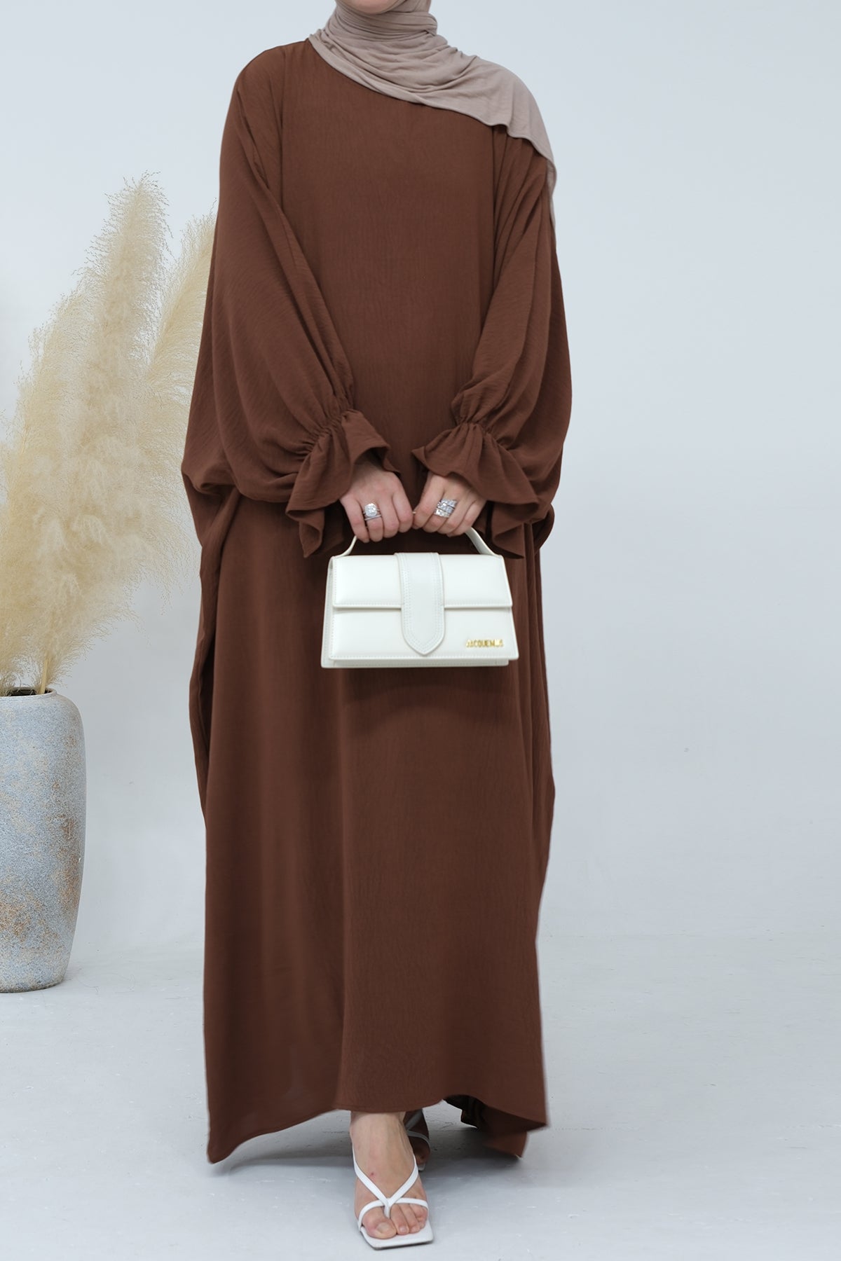 Natasha Cinched Sleeve Maxi Dress Abaya 669 - Coffee - Meliza