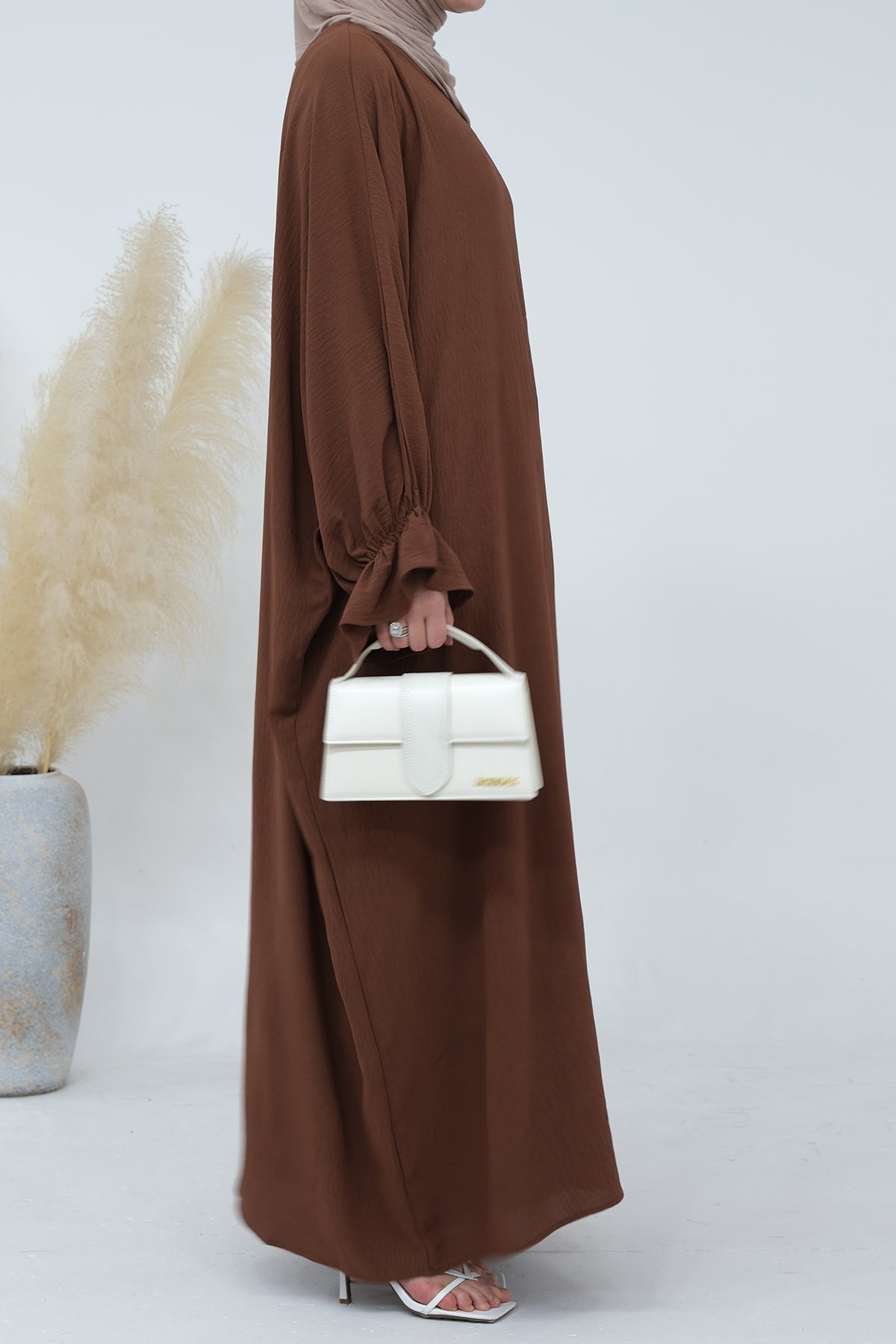 Natasha Cinched Sleeve Maxi Dress Abaya 669 - Coffee - Meliza