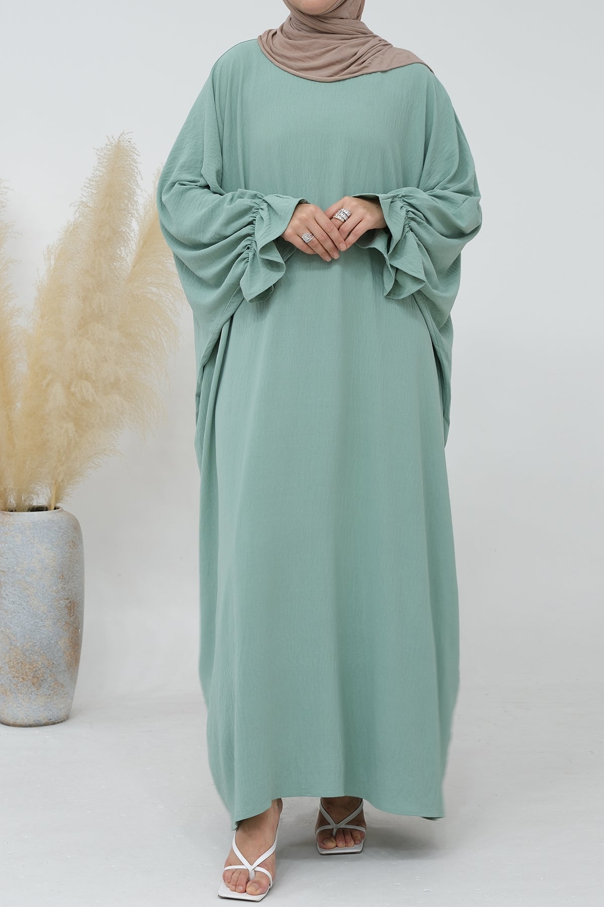 Natasha Cinched Sleeve Maxi Dress Abaya 669 - Light green - Meliza