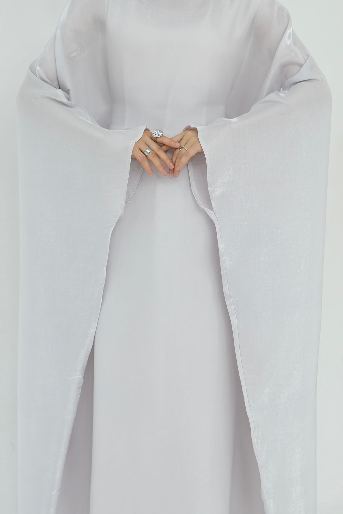 Anita Shiny Batwing Butterfly Sleeve Maxi Dress Kaftan Abaya 770-Light Gray - Meliza