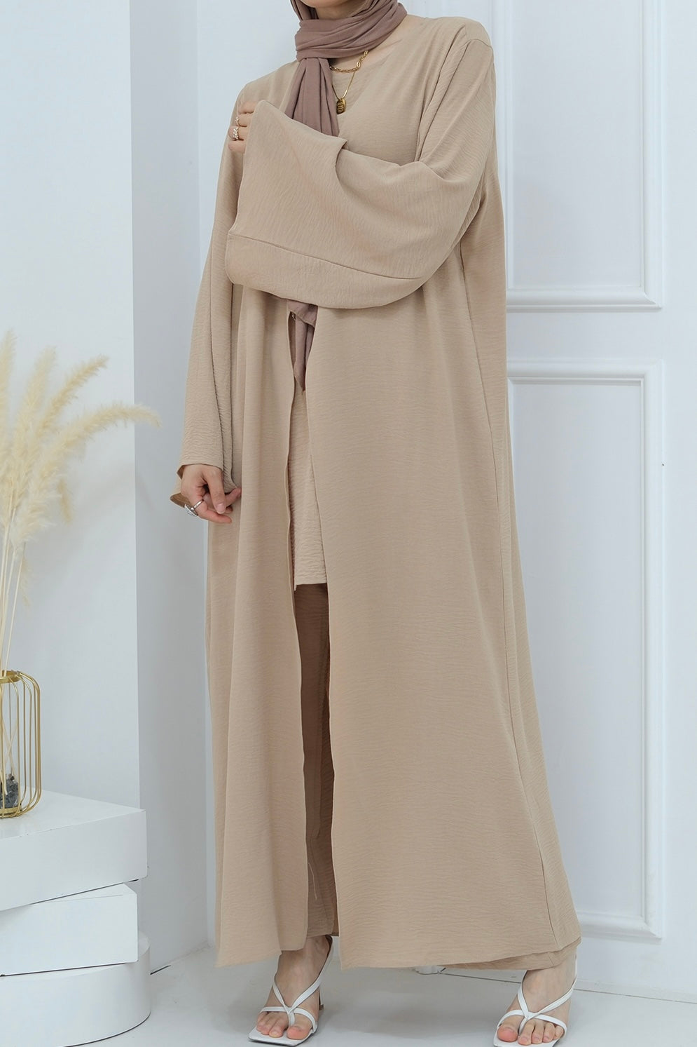 Sadia Stylish Casual Three Piece Abaya Set 779 - Khaki