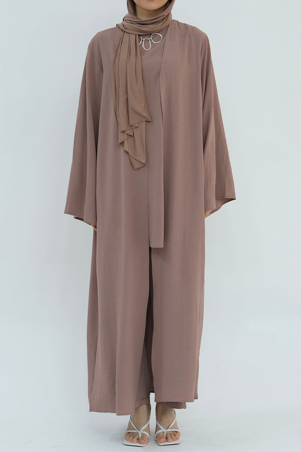 Sadia Stylish Casual Three Piece Abaya Set 779 - RosyBrown