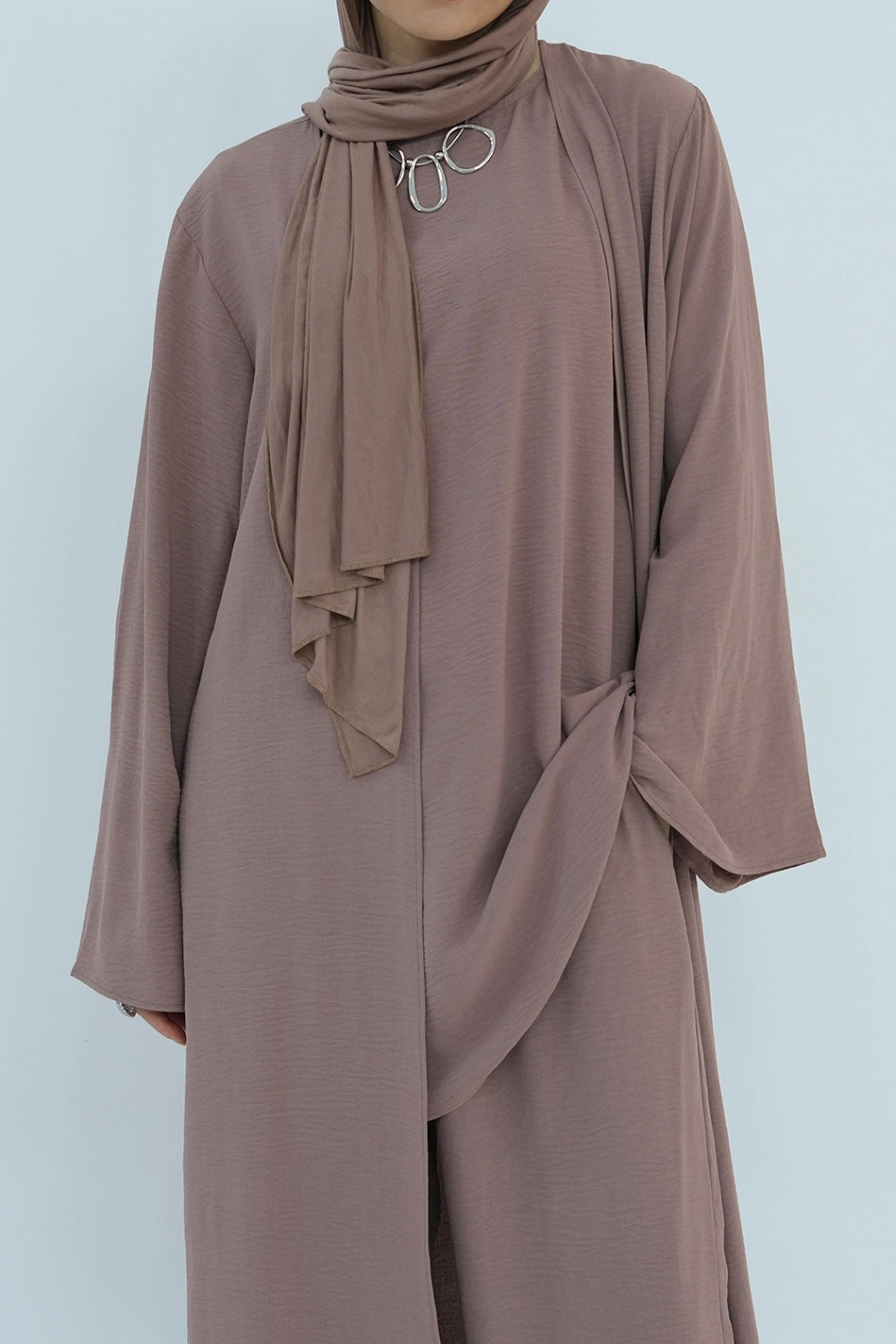 Sadia Stylish Casual Three Piece Abaya Set 779 - RosyBrown
