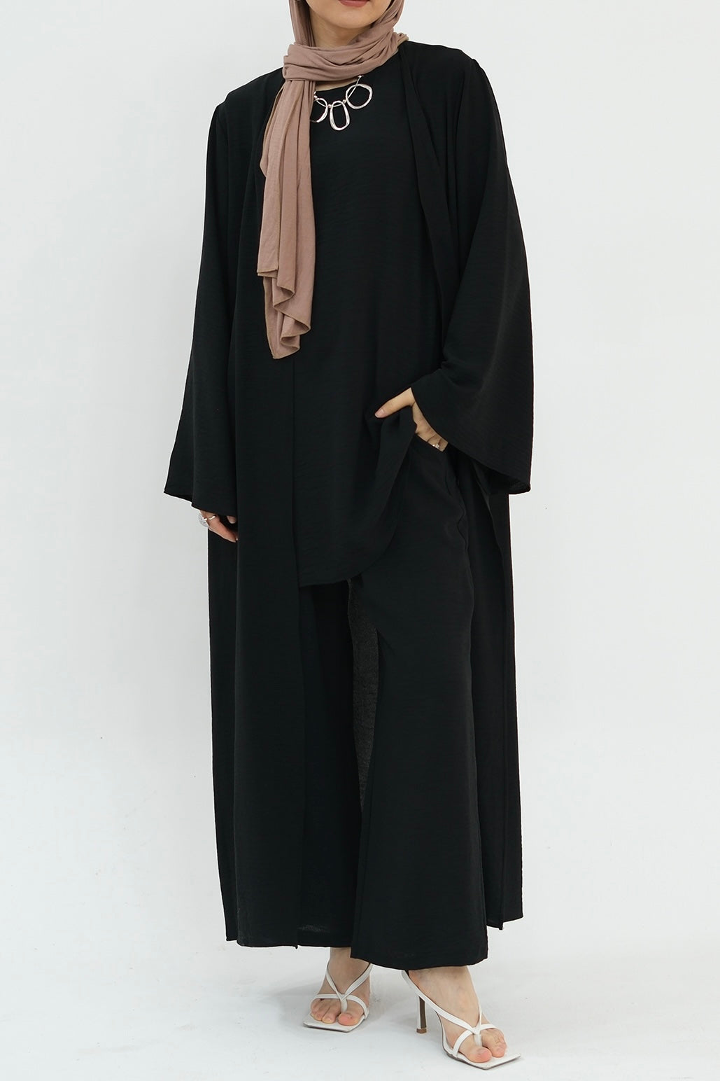 Sadia Stylish Casual Three Piece Abaya Set 779 - Black