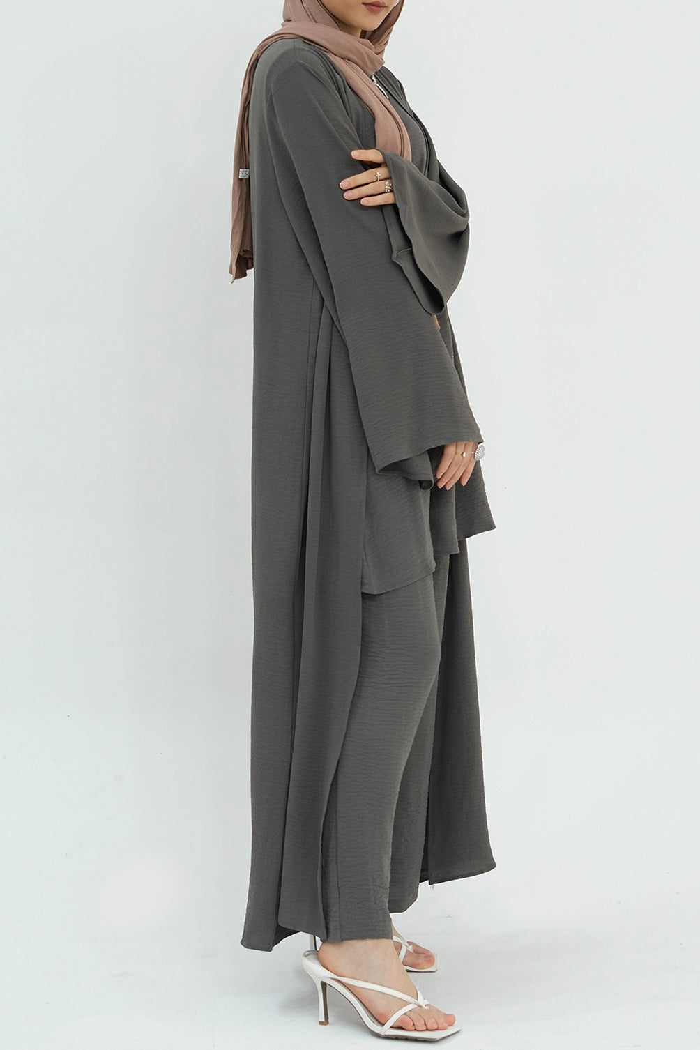 Sadia Stylish Casual Three-Piece Abaya Set 779 - Gray