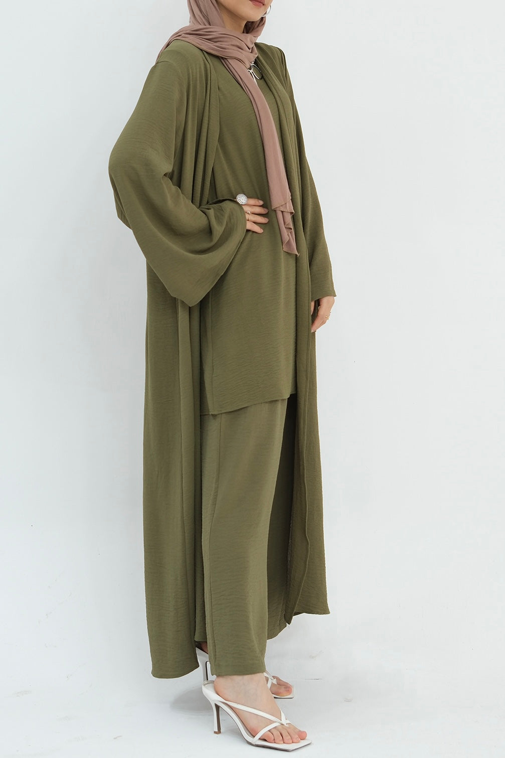 Sadia Stylish Casual Three Piece Abaya Set 779 - Army Green