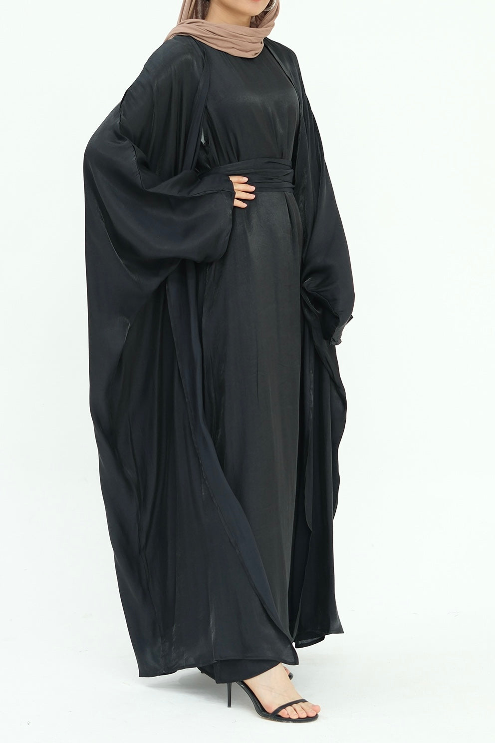Sania Metallic Shimmer Modest Abaya Set 808 - Black