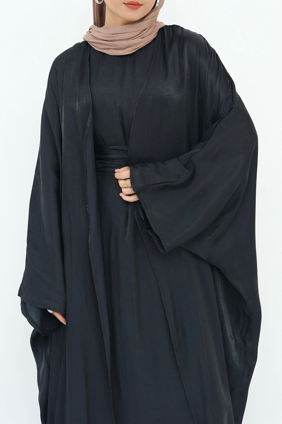 Sania Metallic Shimmer Modest Abaya Set 808 - Black