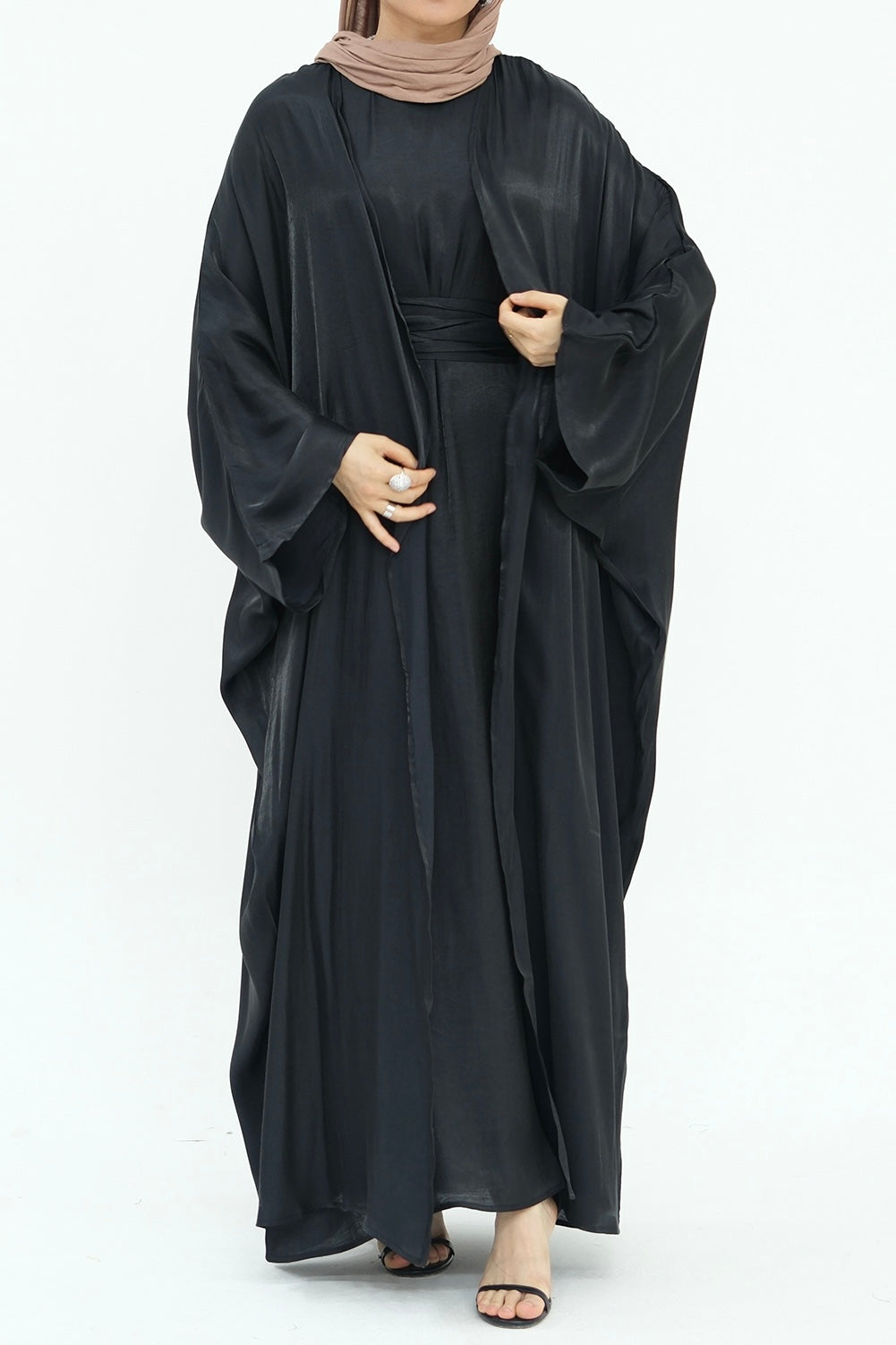 Sania Metallic Shimmer Modest Abaya Set 808 - Black