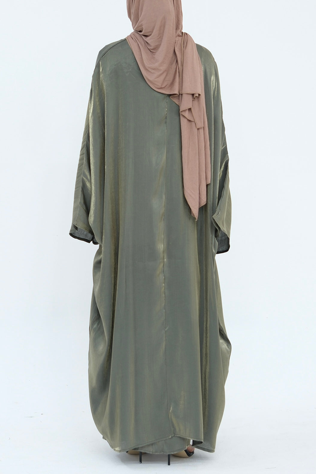 Sania Metallic Shimmer Modest Abaya Set 808 - Army Green