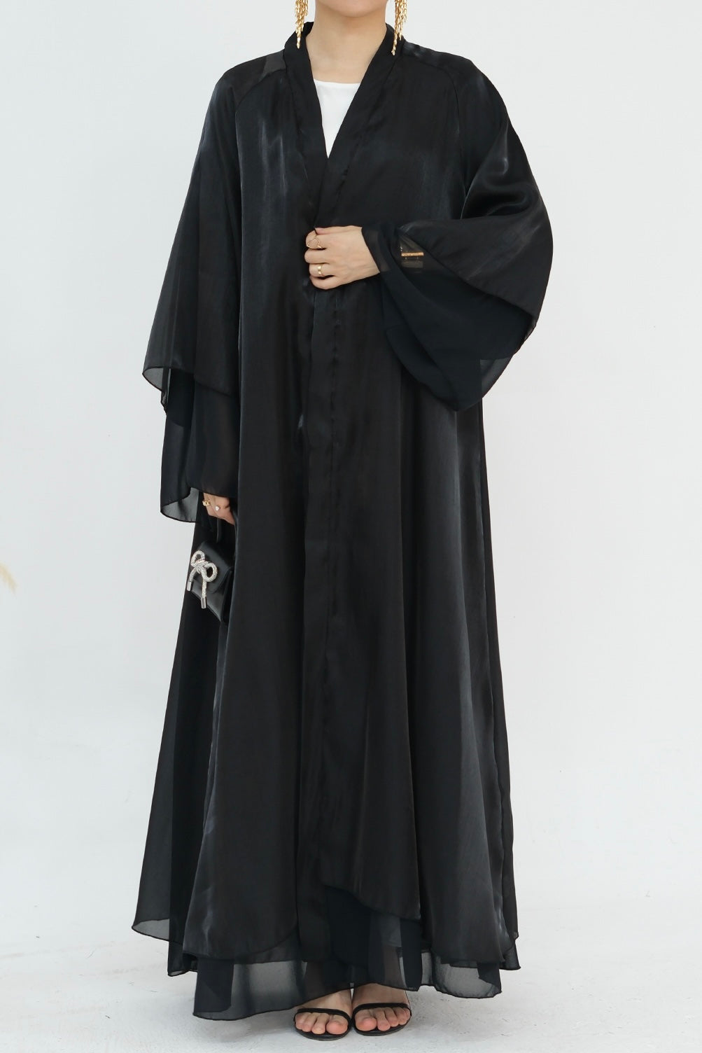 Camille Elegant Shimmering Overlay Open Abaya 839 - Black