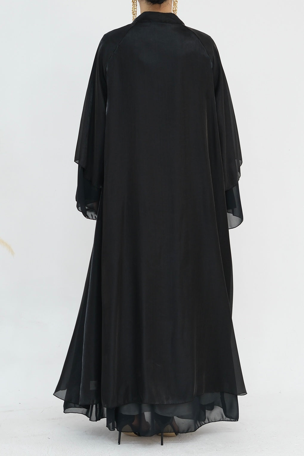 Camille Elegant Shimmering Overlay Open Abaya 839 - Black