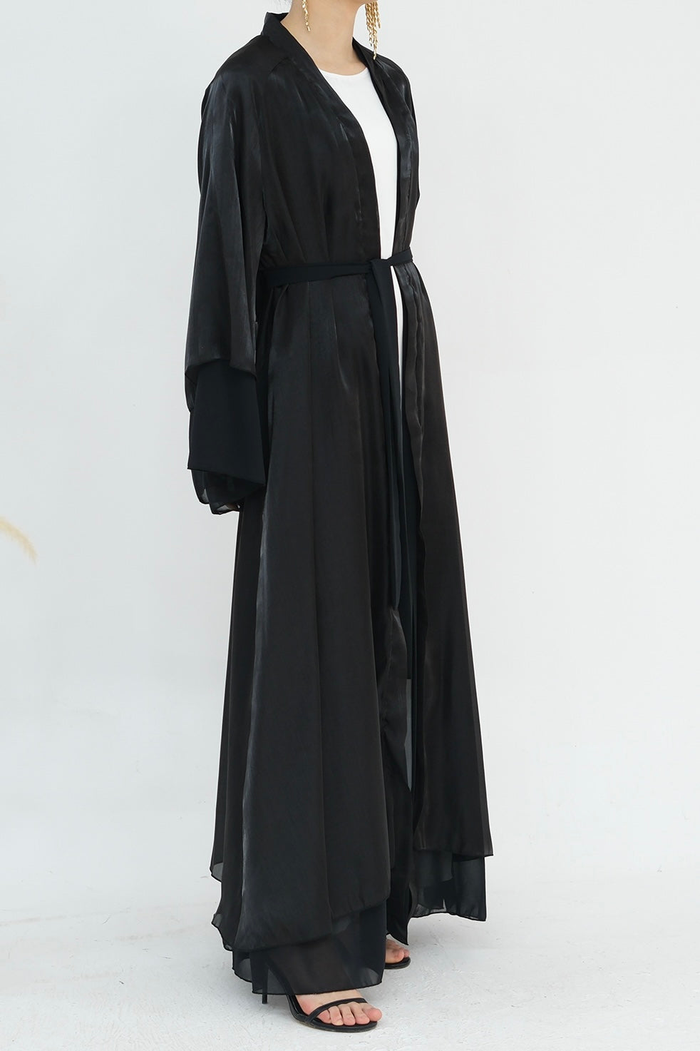 Camille Elegant Shimmering Overlay Open Abaya 839 - Black