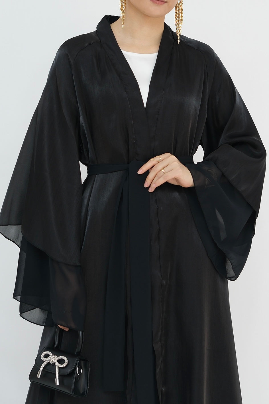 Camille Elegant Shimmering Overlay Open Abaya 839 - Black