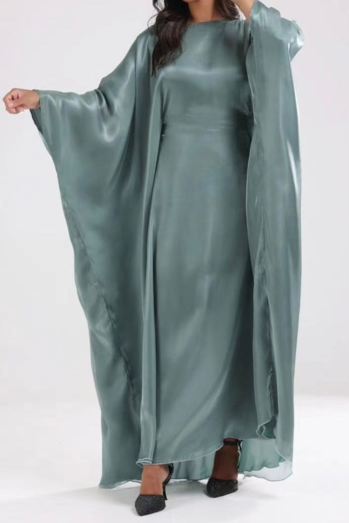 Anita Shiny Batwing Butterfly Sleeve Maxi Dress Kaftan Abaya 770 - Green - Meliza