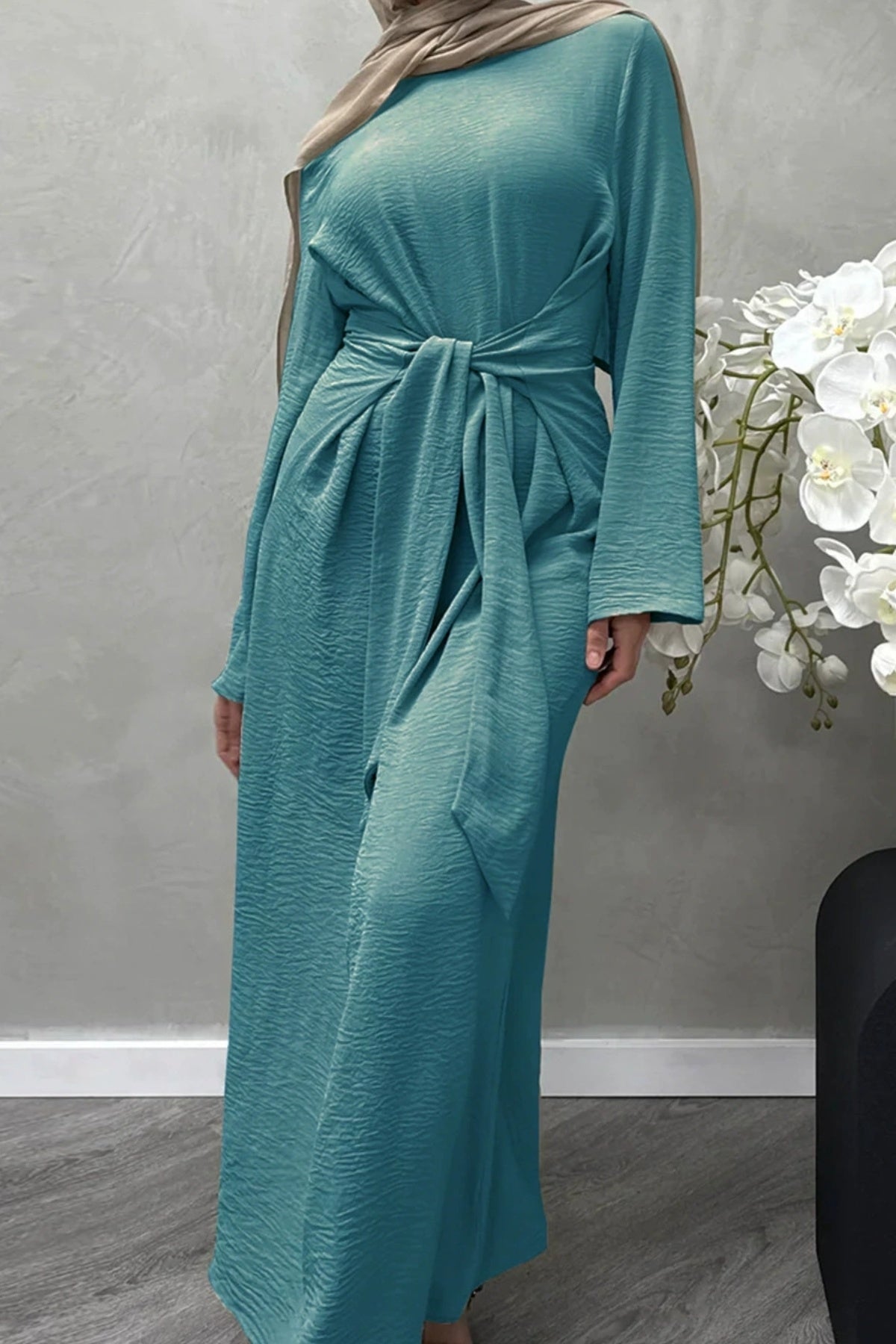 Hanadi Wrap Maxi Dress Abaya 822 - Teal Blue, Teal Blue / M Hanadi Wrap Maxi Dress Abaya 822 - Teal Blue, Teal Blue / M