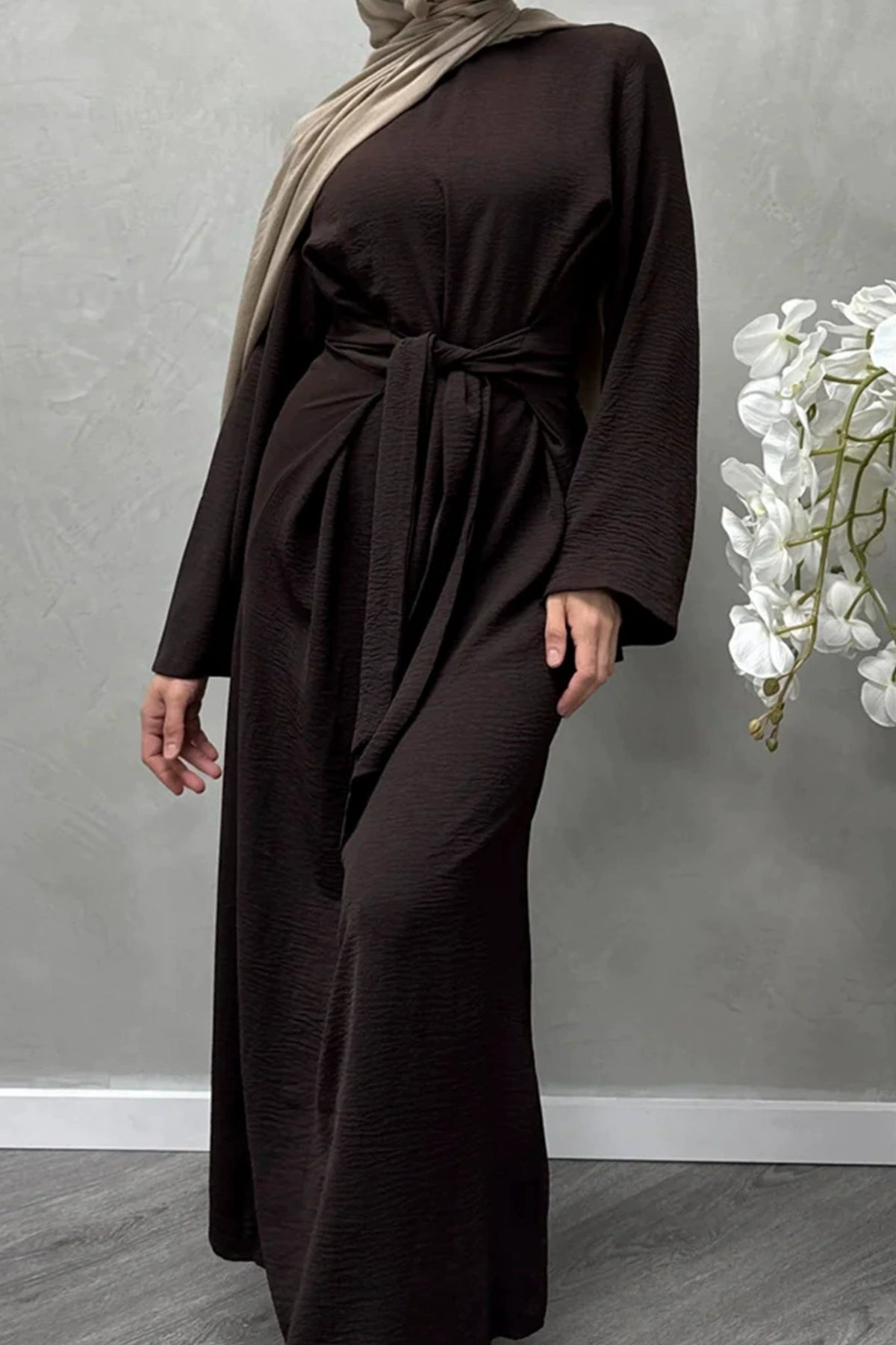 Hanadi Wrap Maxi Dress Abaya 822 - Coffee Hanadi Wrap Maxi Dress Abaya 822 - Coffee