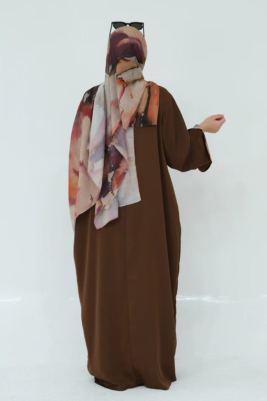 Amira Printed Casual Abaya with Hijab 942 - Coffee