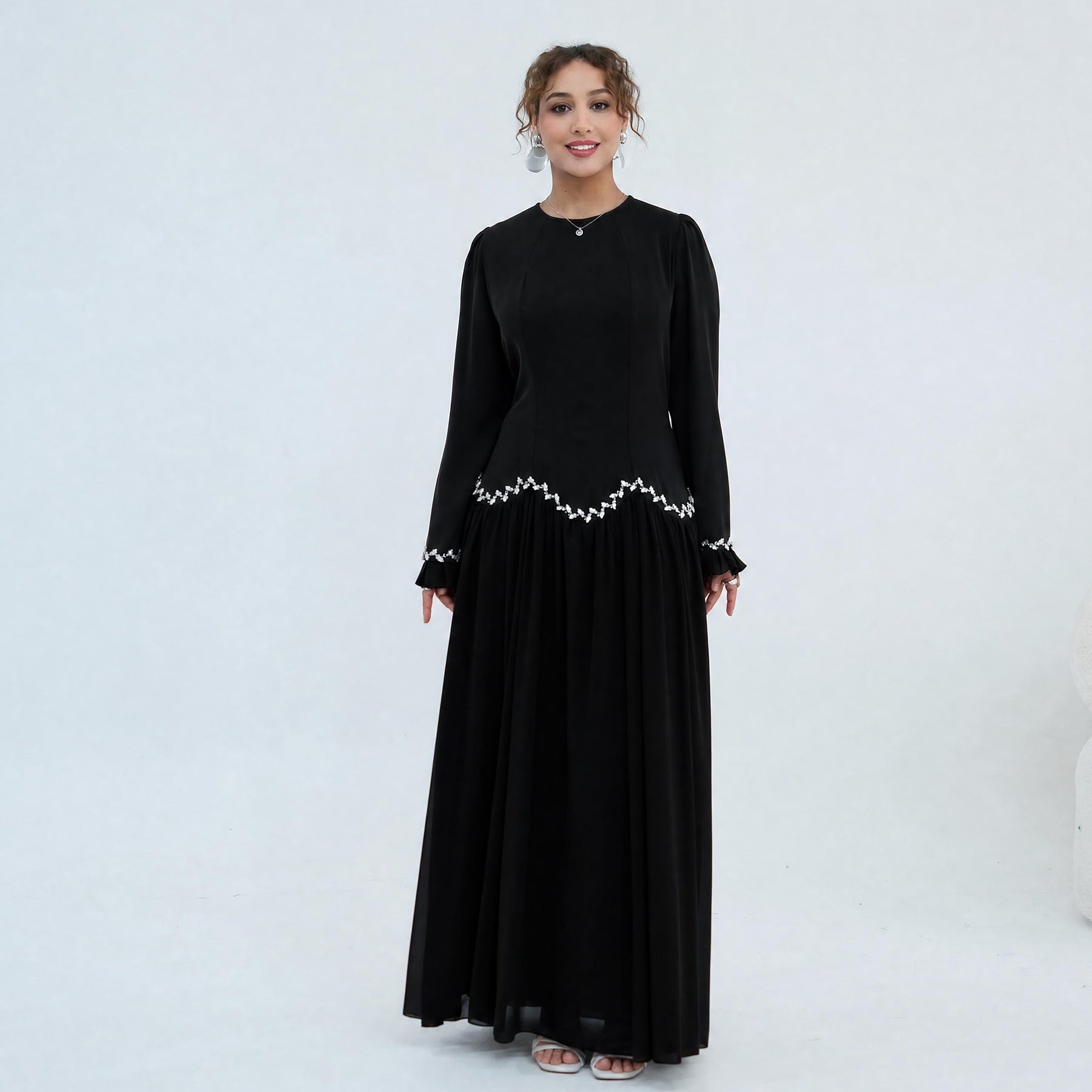 Long-sleeved party elegant stitching diamond dress LR1190