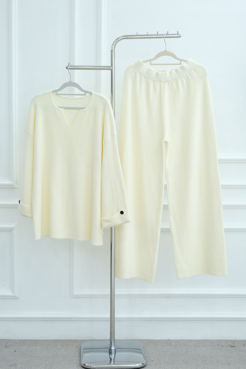 Terra Keyhole V-Neck Thick-Knit Modest Set WDM006 – Beige