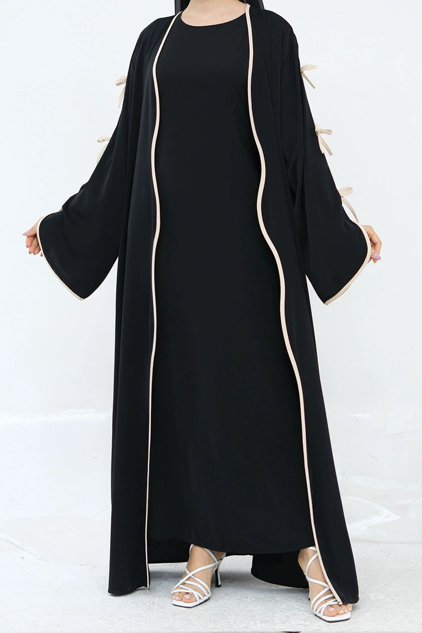 Yasira Nida Elegant Bow-Tie Open Abaya 962 - Black
