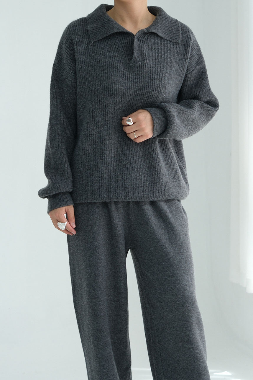 Monara Collared Thick-Knit Two-Piece Modest Set 008 – Dark Gray
