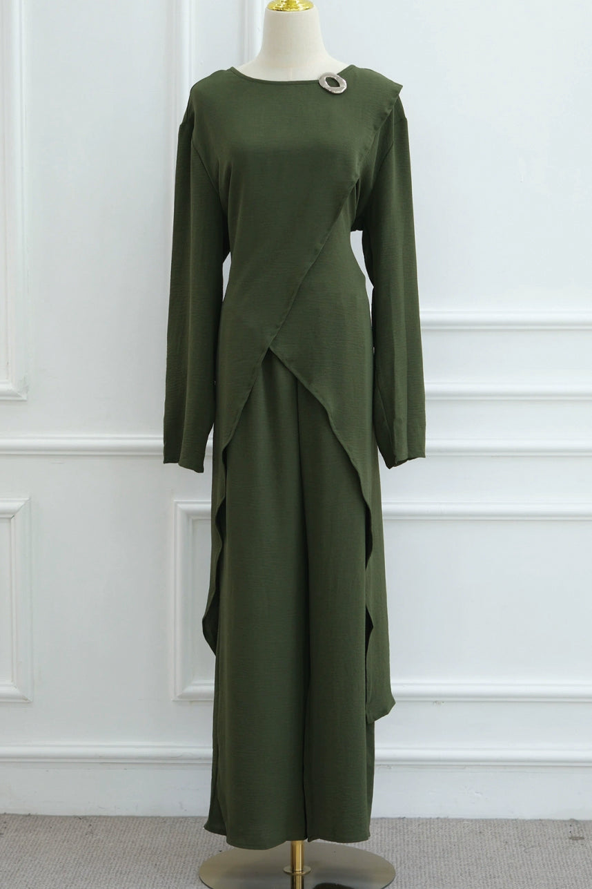 Elowen Elegant Draped Modest Ensemble 1103 – Green