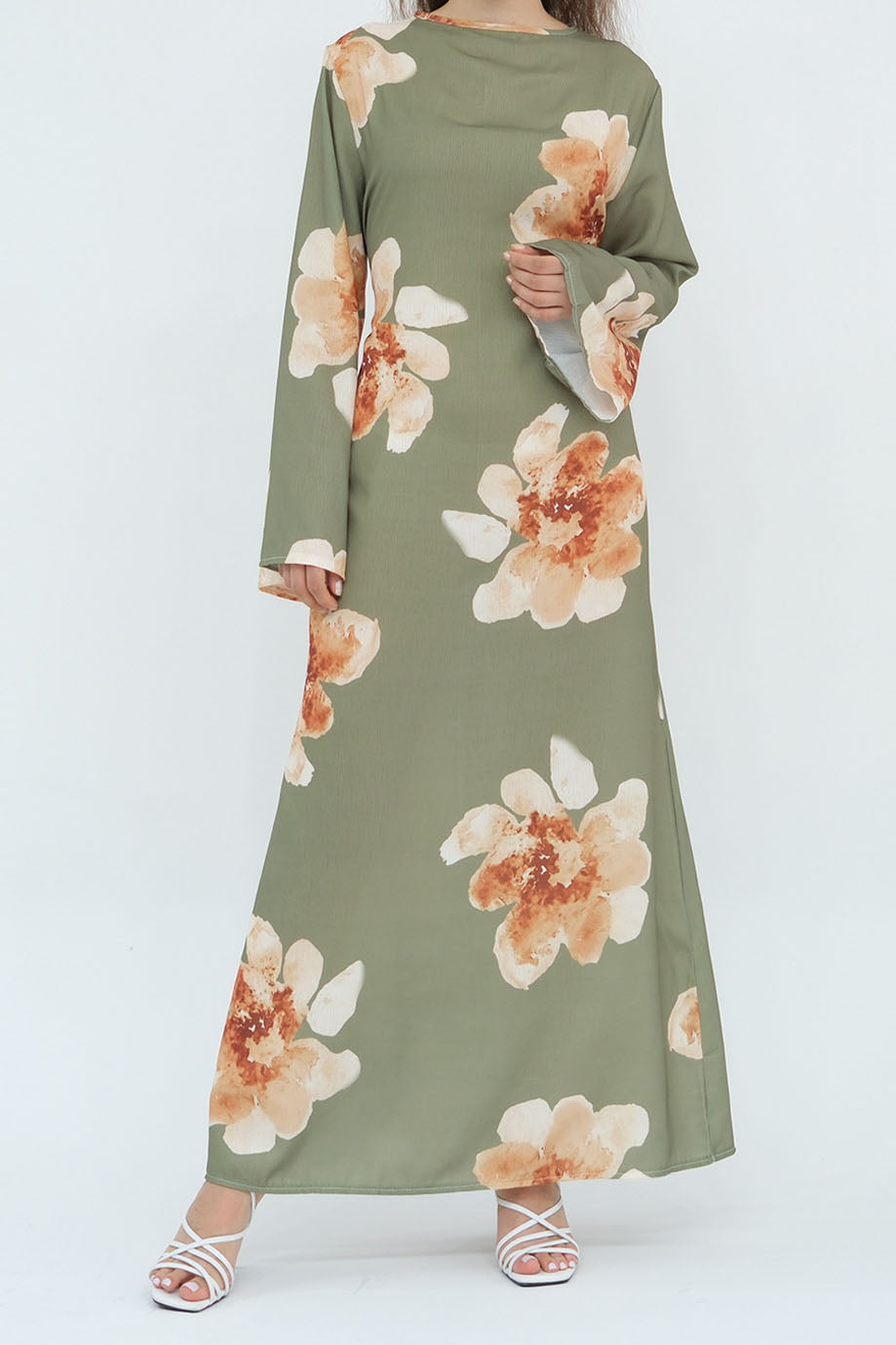 Florena Printed Maxi Dress Abaya 1063 – Green