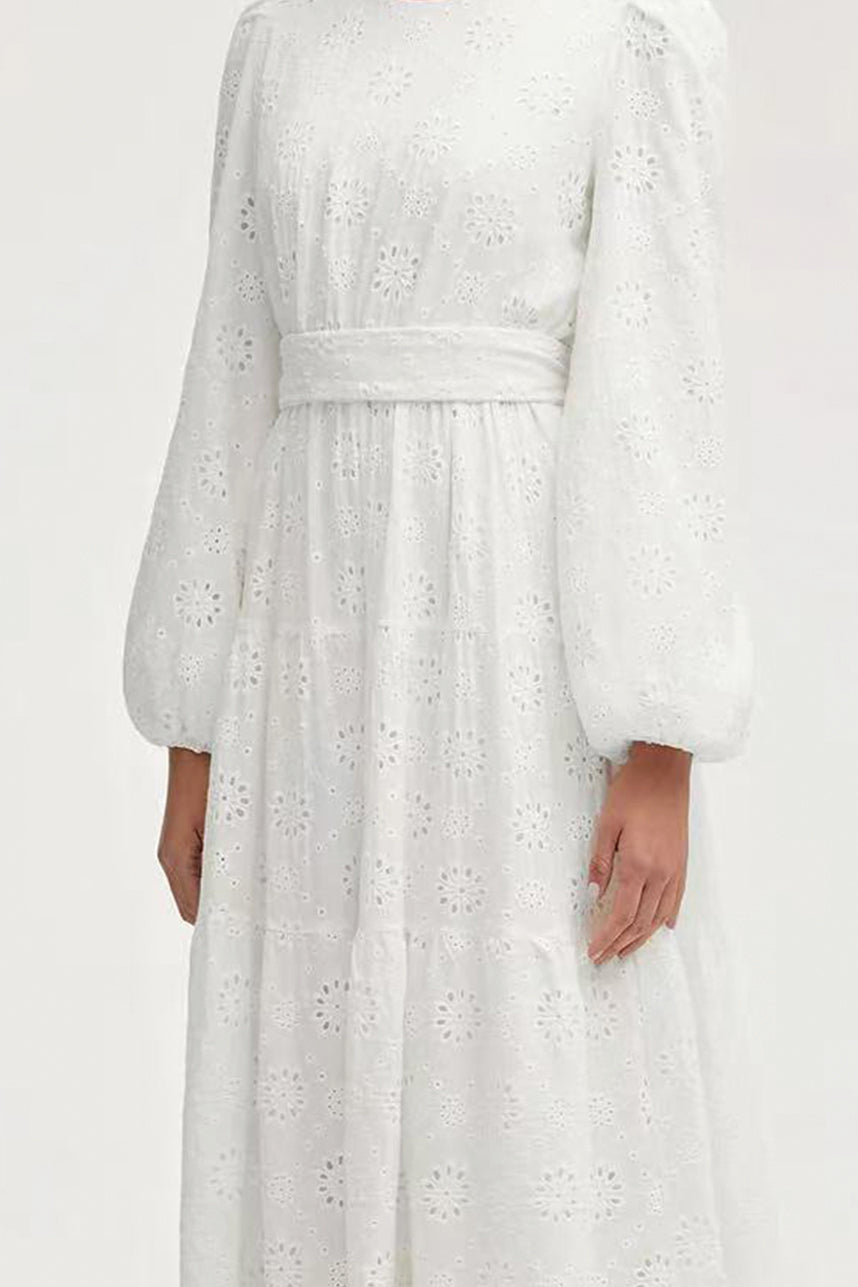 Faye Cotton Embroidered Modest Dress 1066 – White