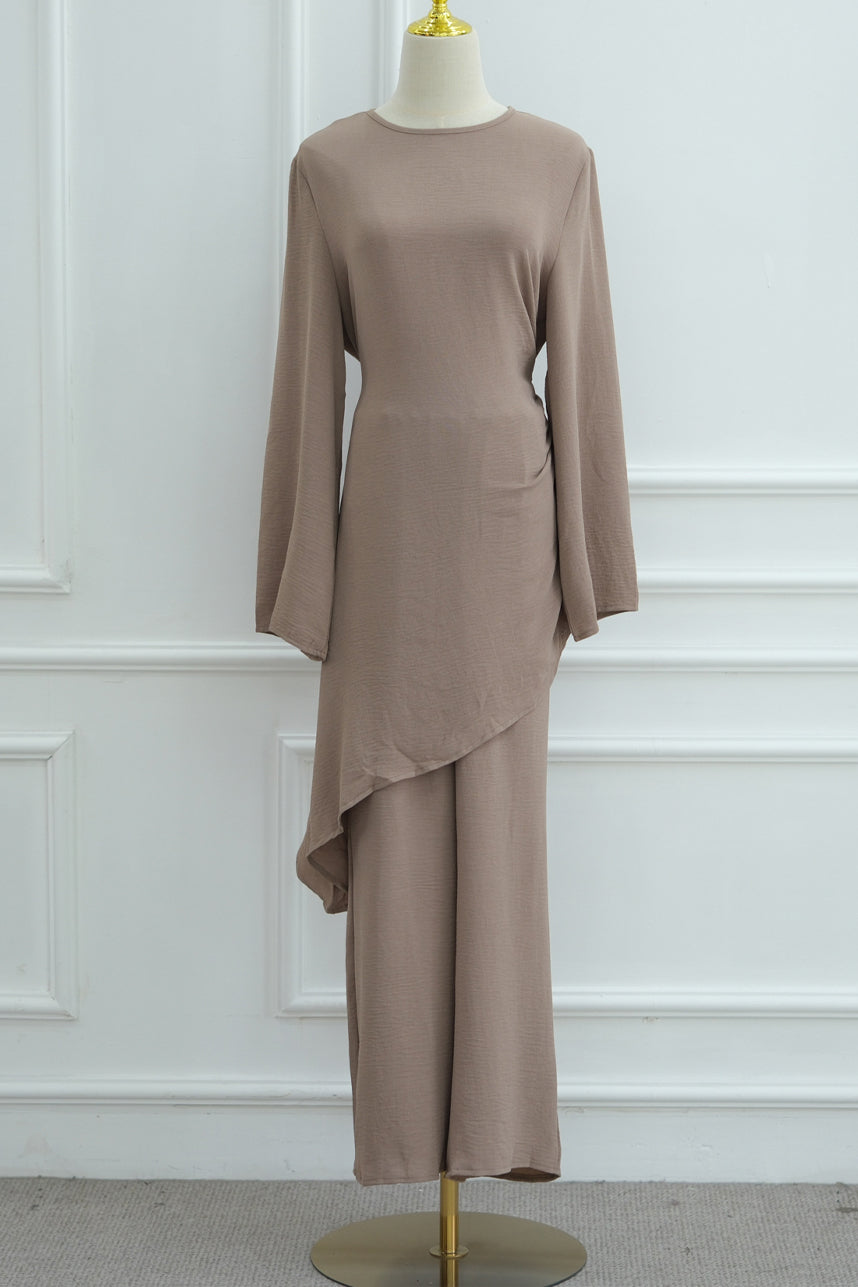 Solaya Draped Asymmetrical Modest Ensemble 1105 – Taupe