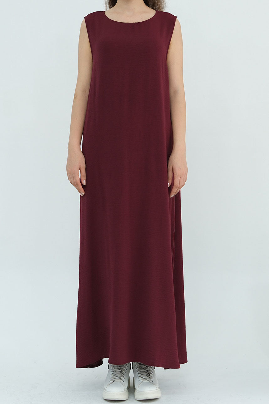 Edenveil Open Abaya & Sleeveless Dress Set 1018 – Burgundy